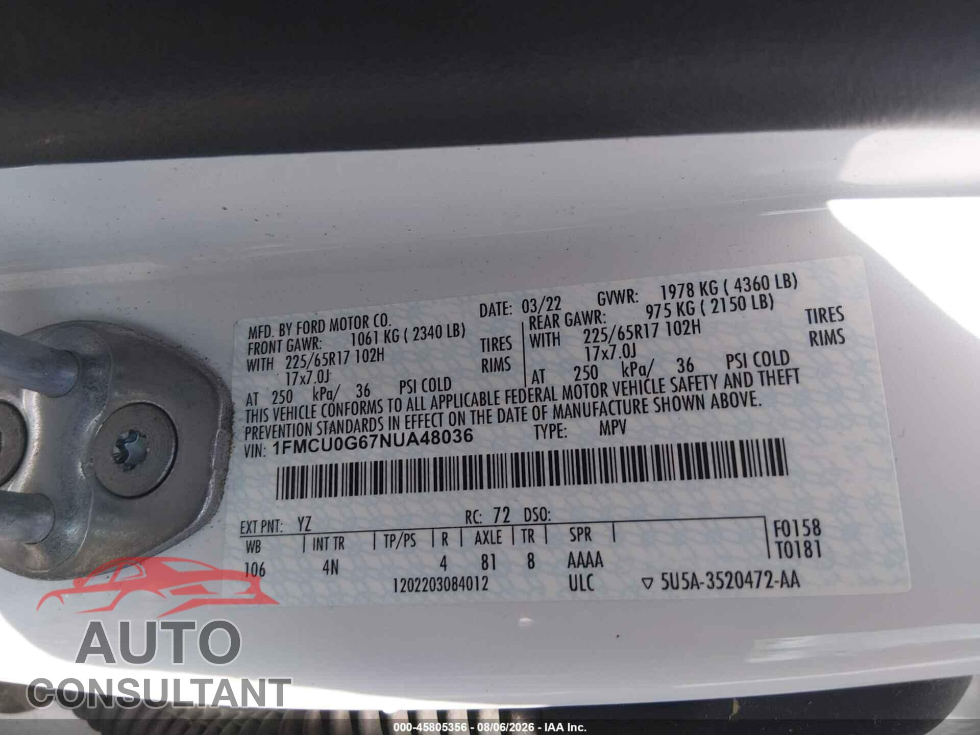 FORD ESCAPE 2022 - 1FMCU0G67NUA48036
