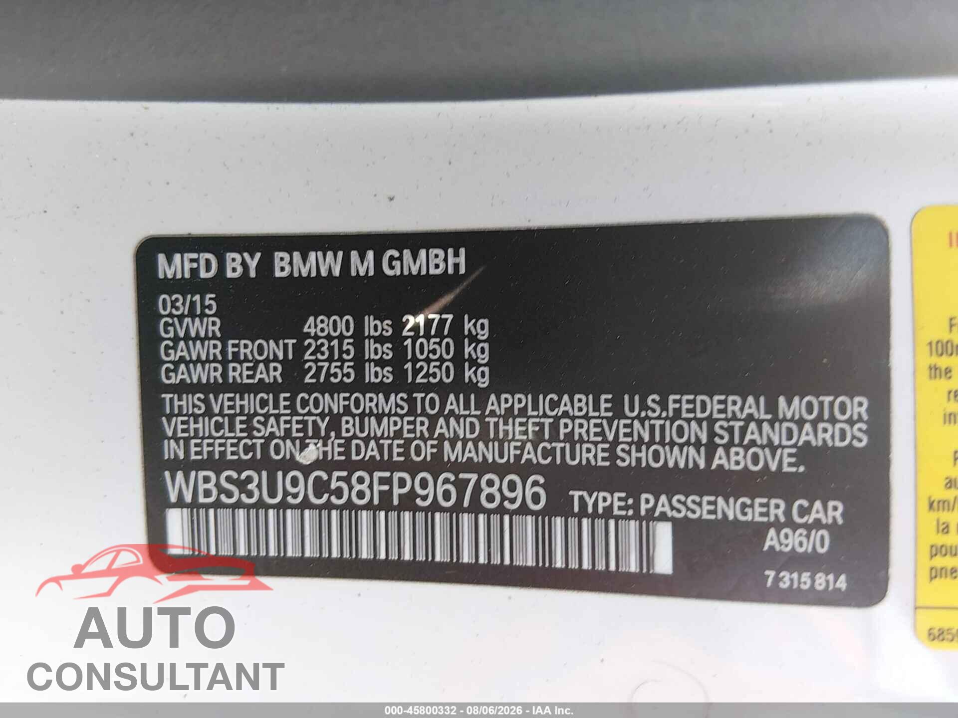 BMW M4 2015 - WBS3U9C58FP967896