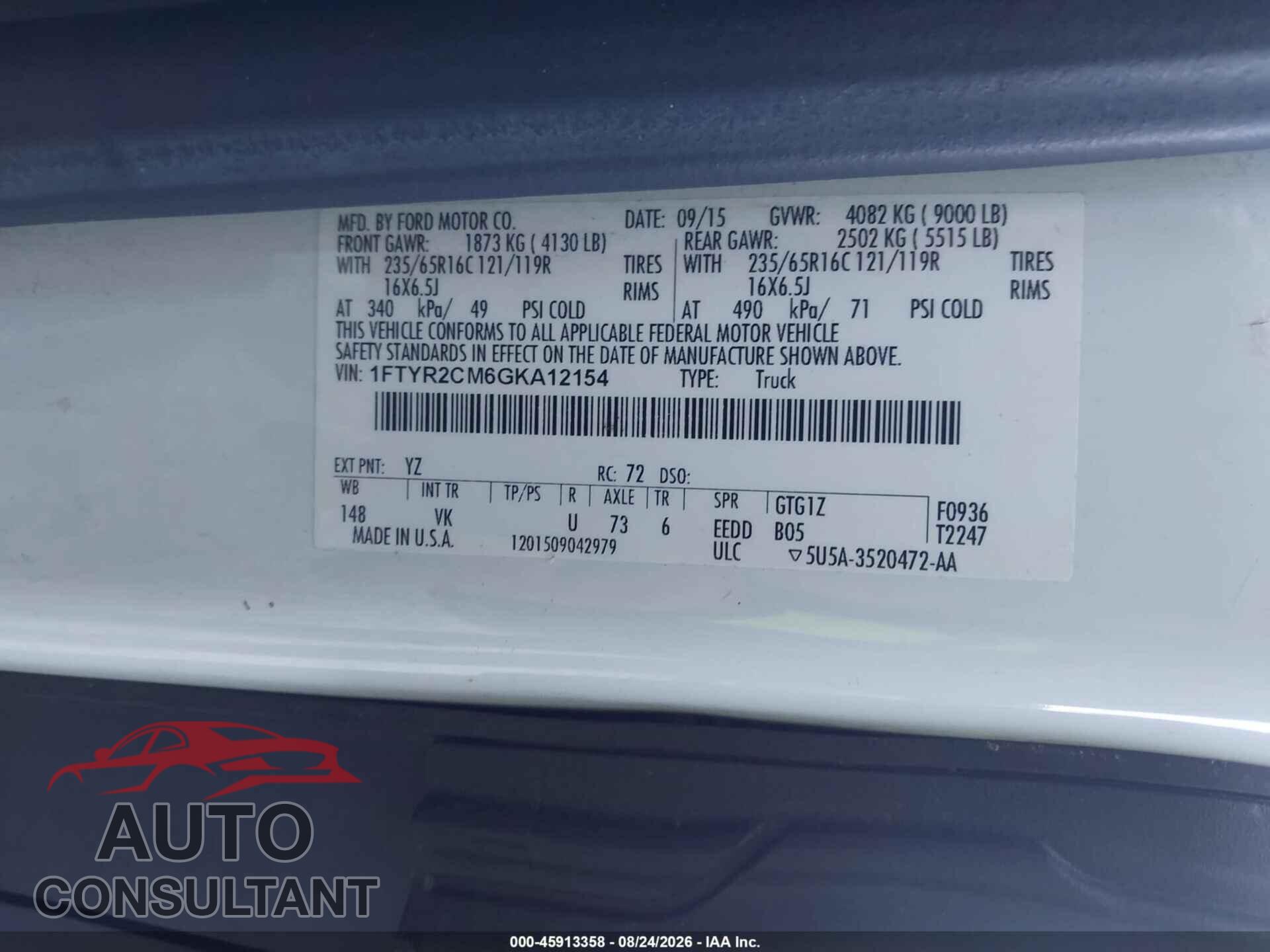 FORD TRANSIT-250 2016 - 1FTYR2CM6GKA12154