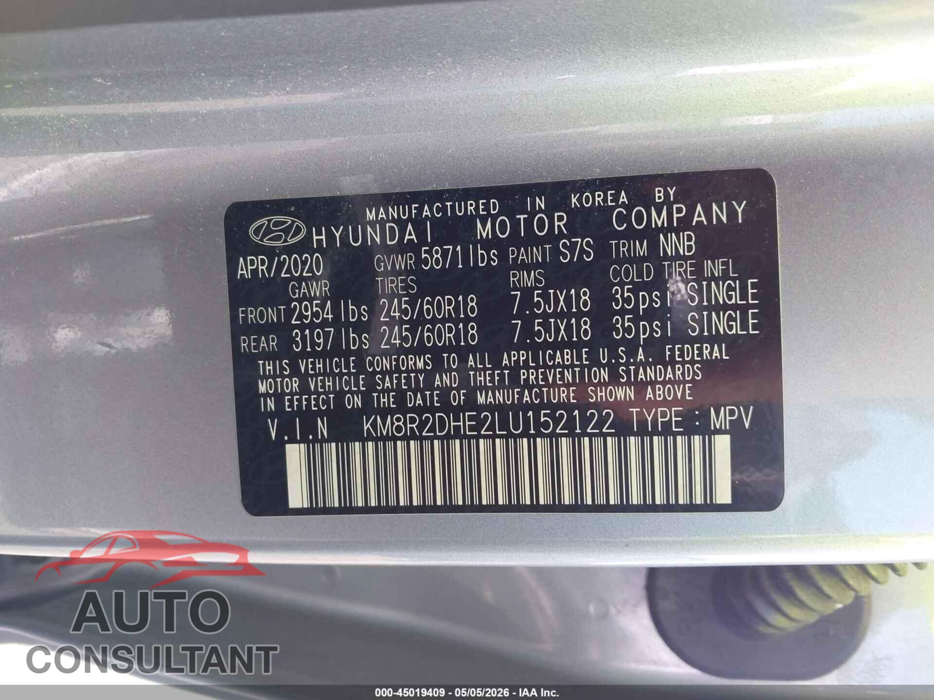 HYUNDAI PALISADE 2020 - KM8R2DHE2LU152122