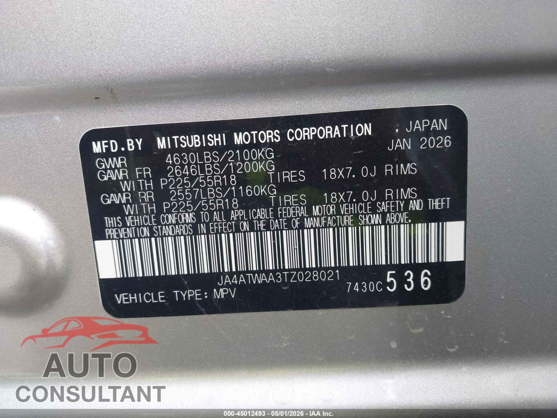 MITSUBISHI ECLIPSE CROSS 2026 - JA4ATWAA3TZ028021