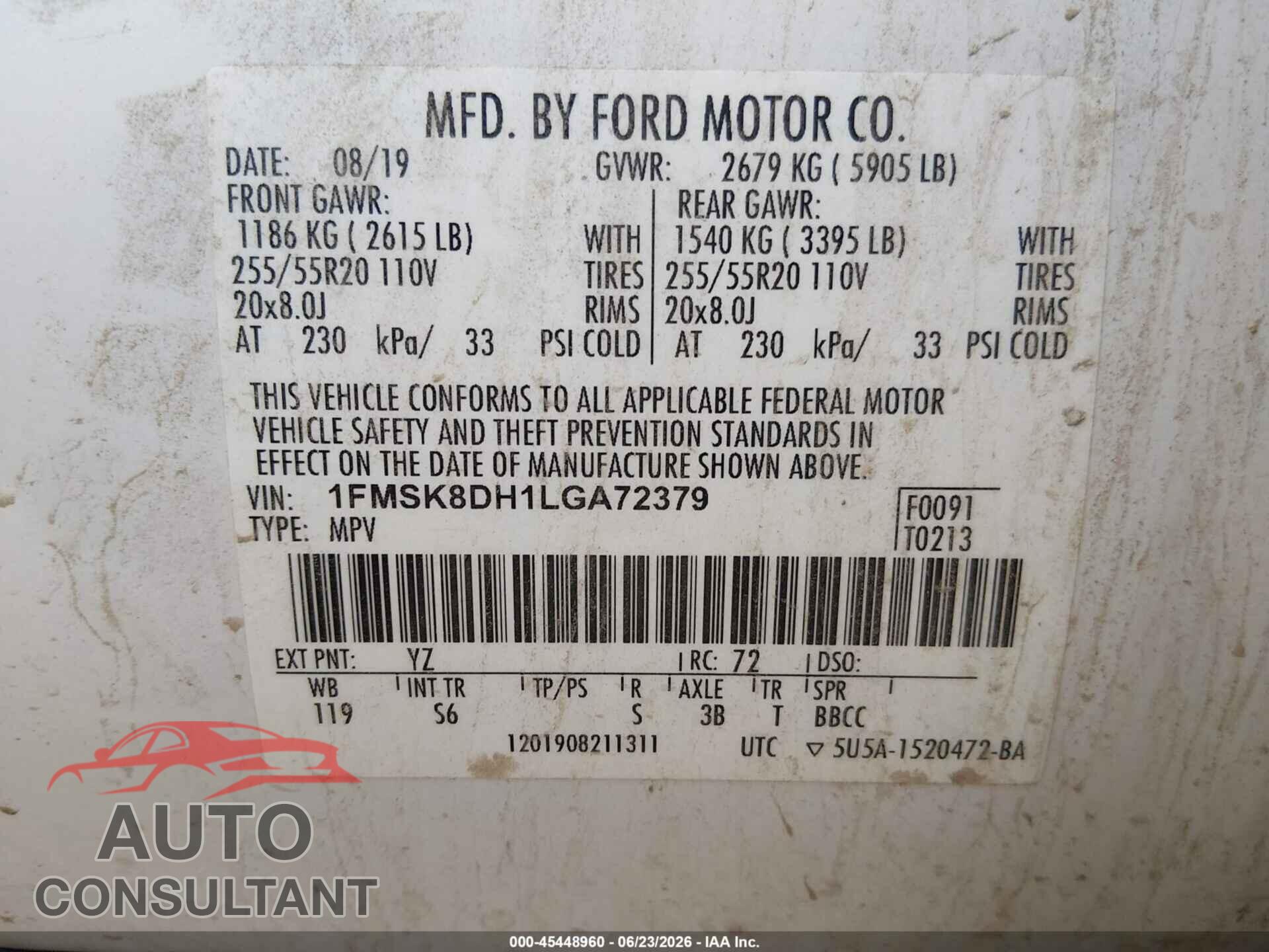 FORD EXPLORER 2020 - 1FMSK8DH1LGA72379