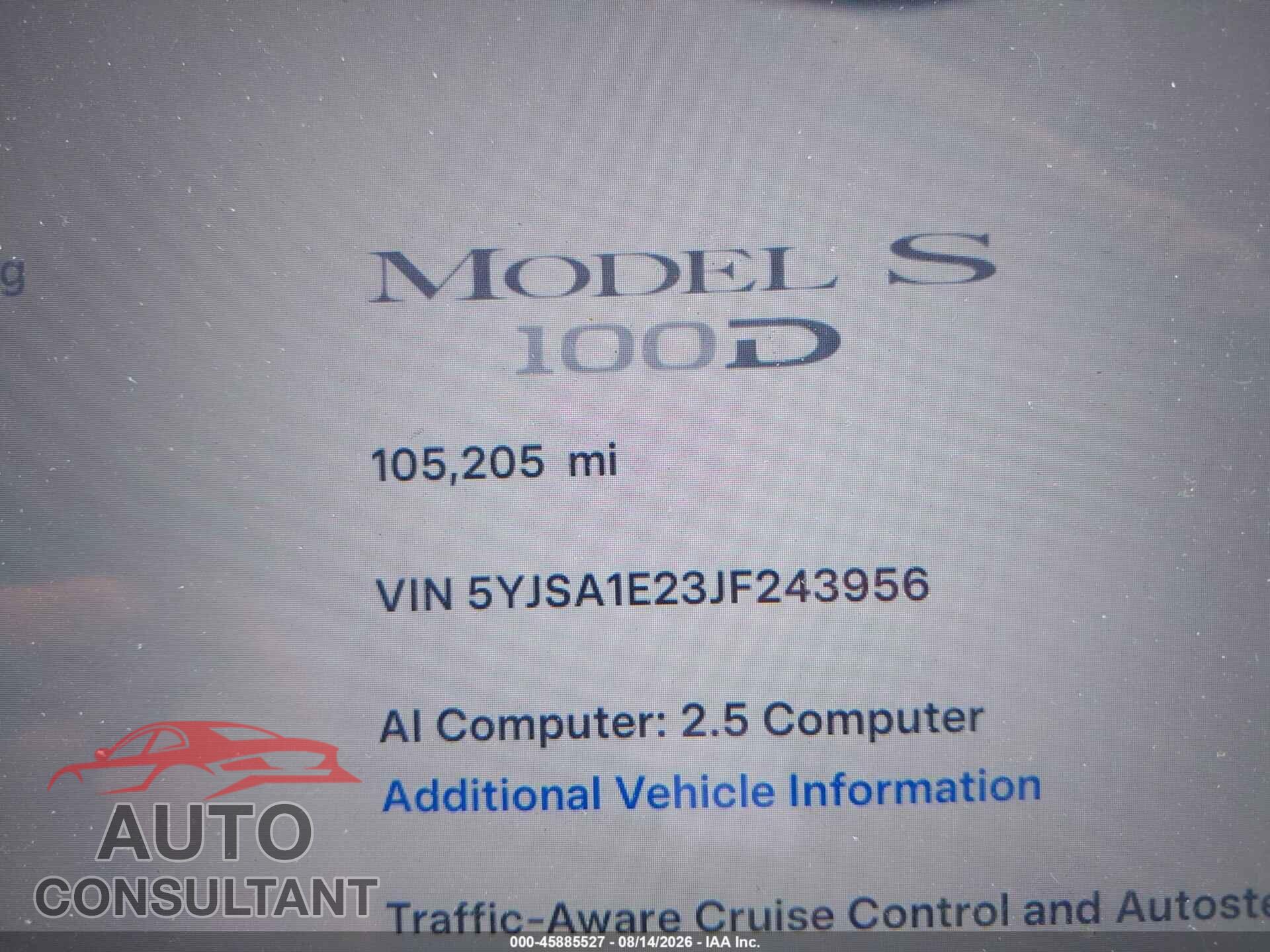 TESLA MODEL S 2018 - 5YJSA1E23JF243956