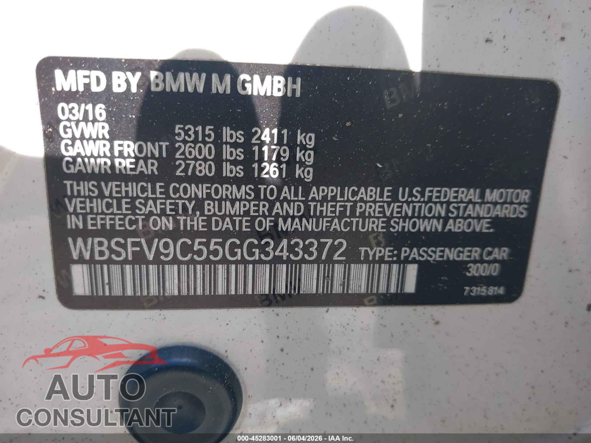 BMW M5 2016 - WBSFV9C55GG343372