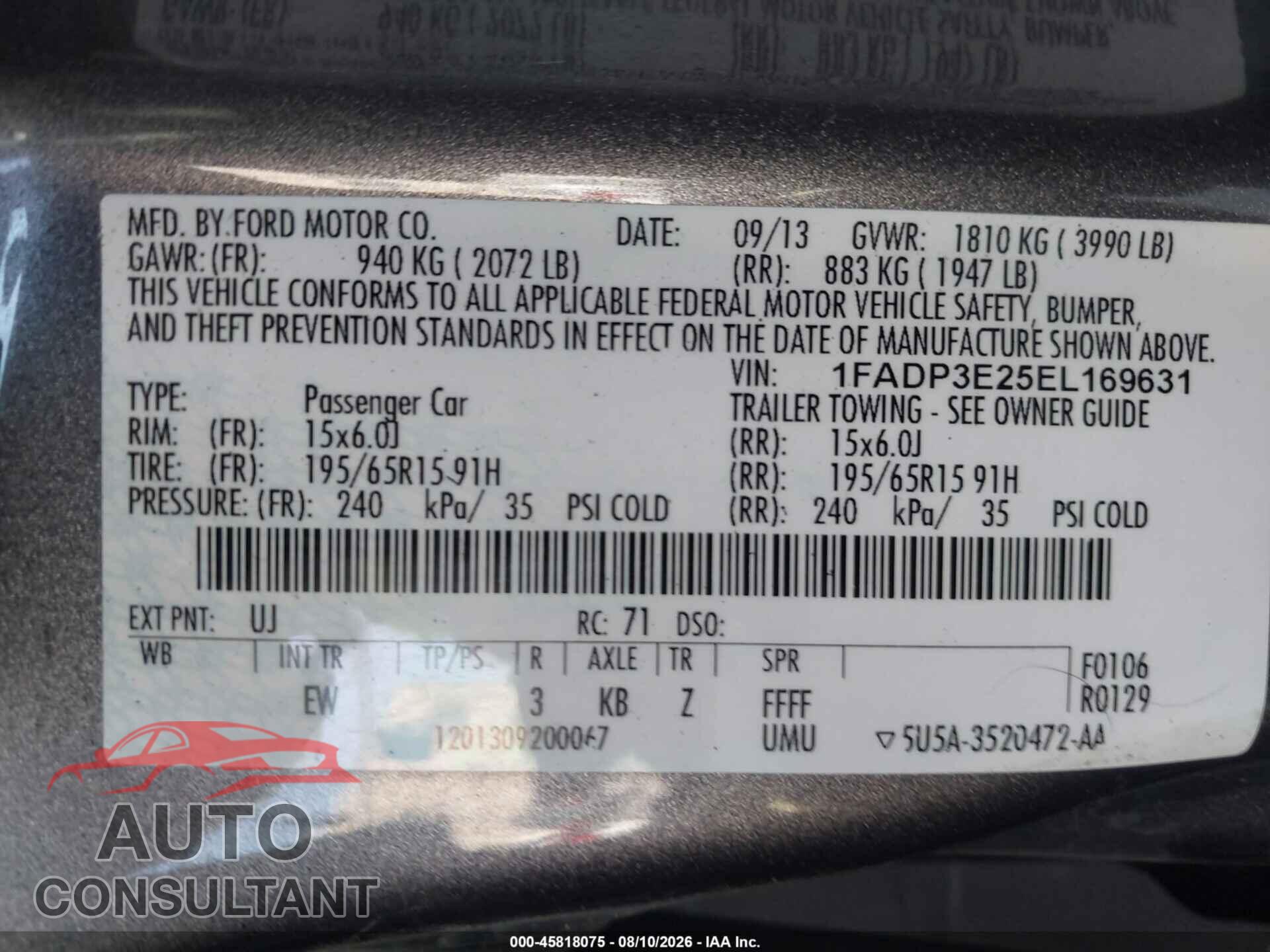 FORD FOCUS 2014 - 1FADP3E25EL169631