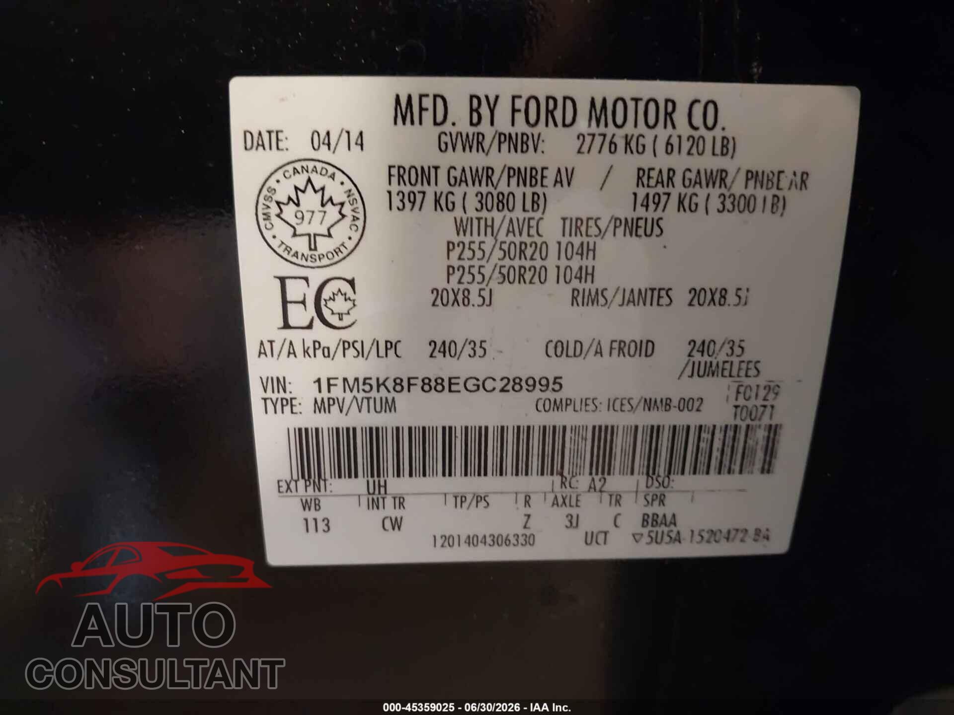 FORD EXPLORER 2014 - 1FM5K8F88EGC28995