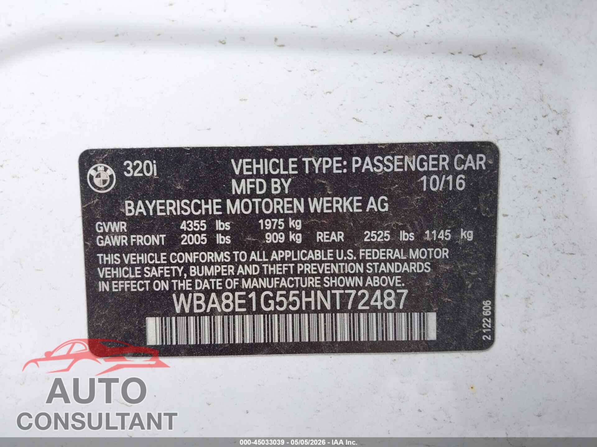 BMW 320I 2017 - WBA8E1G55HNT72487