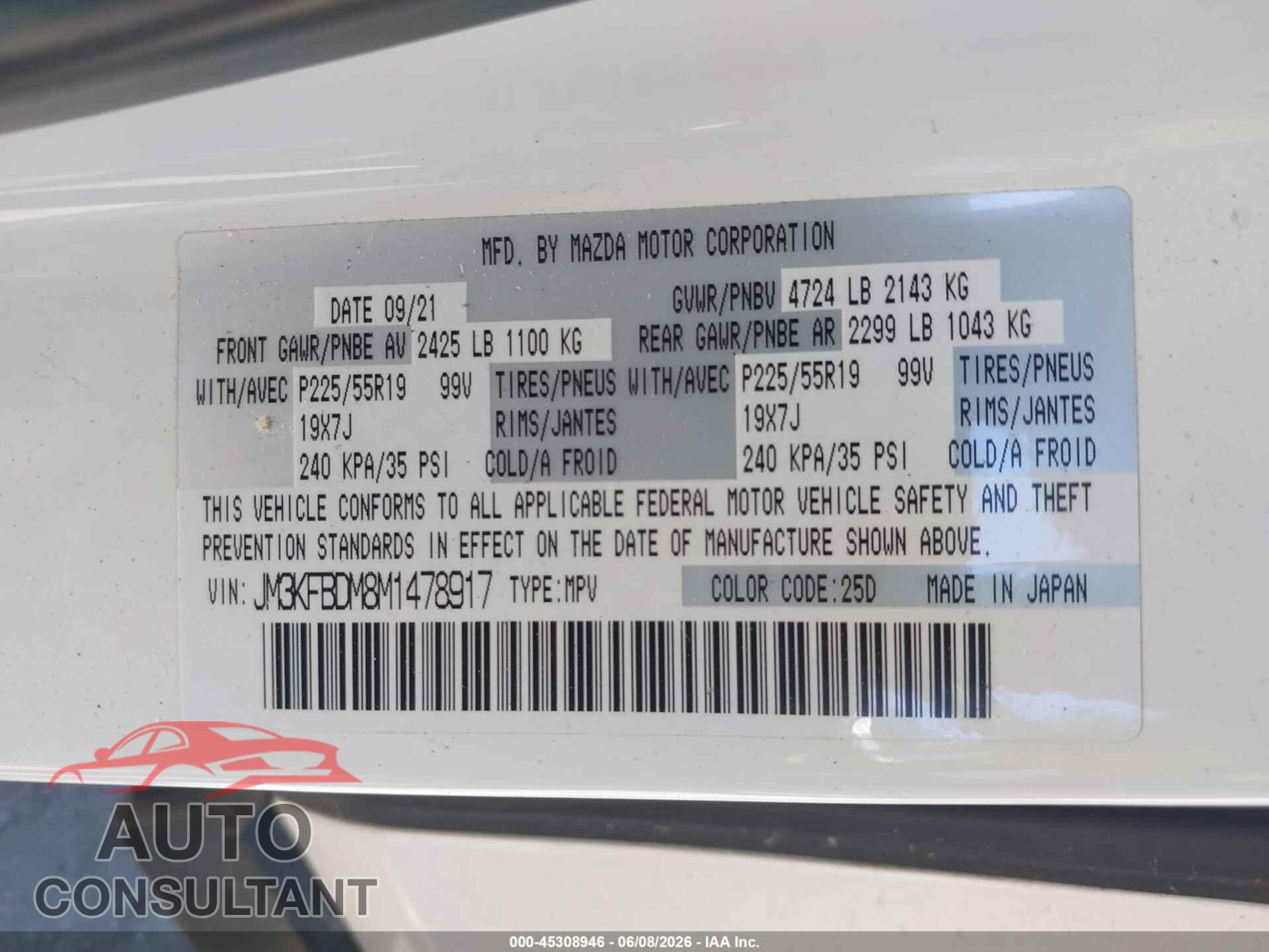 MAZDA CX-5 2021 - JM3KFBDM8M1478917