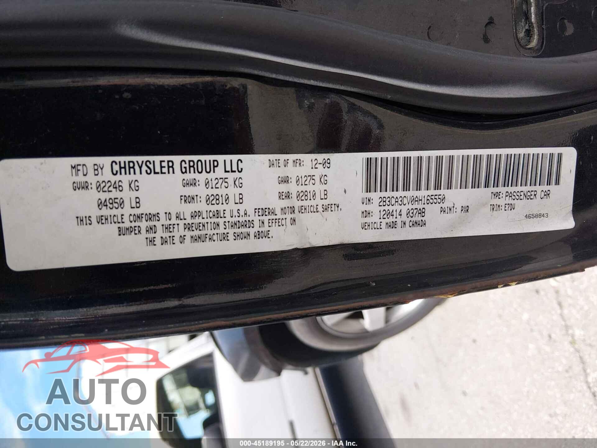 DODGE CHARGER 2010 - 2B3CA3CV0AH165550