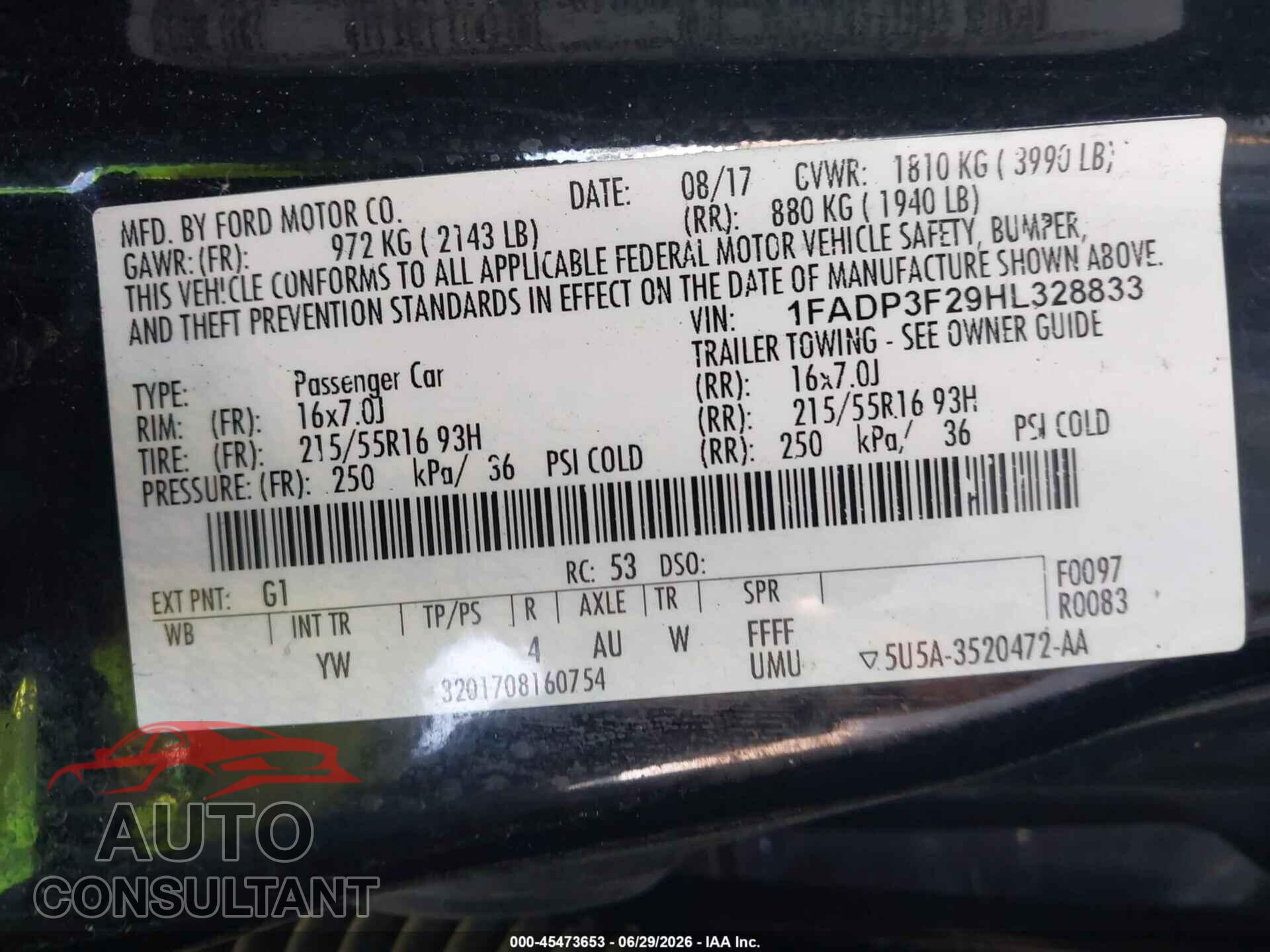 FORD FOCUS 2017 - 1FADP3F29HL328833