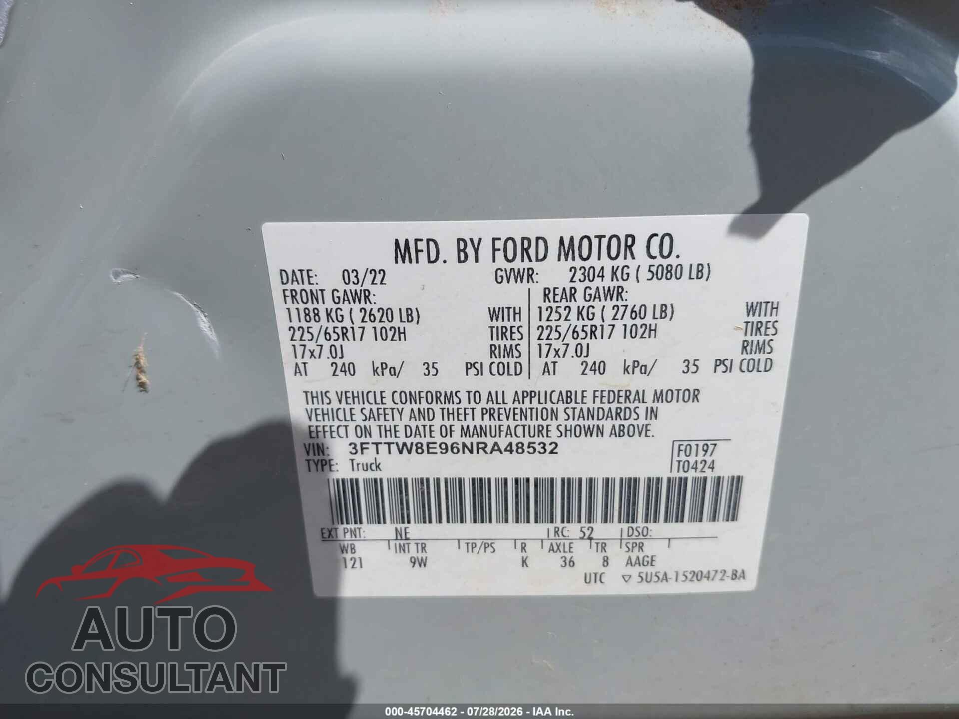 FORD MAVERICK 2022 - 3FTTW8E96NRA48532