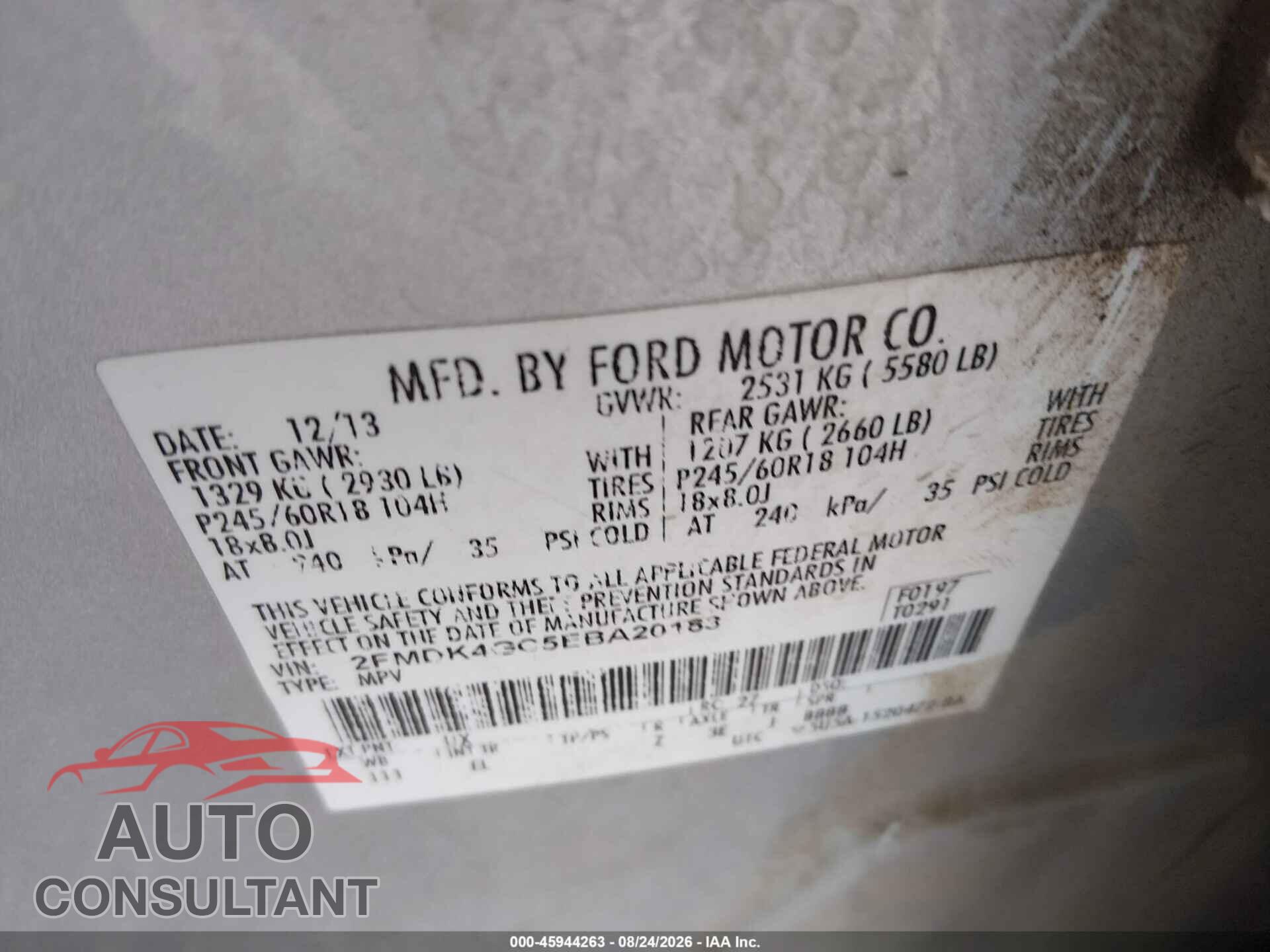 FORD EDGE 2014 - 2FMDK4GC5EBA20183