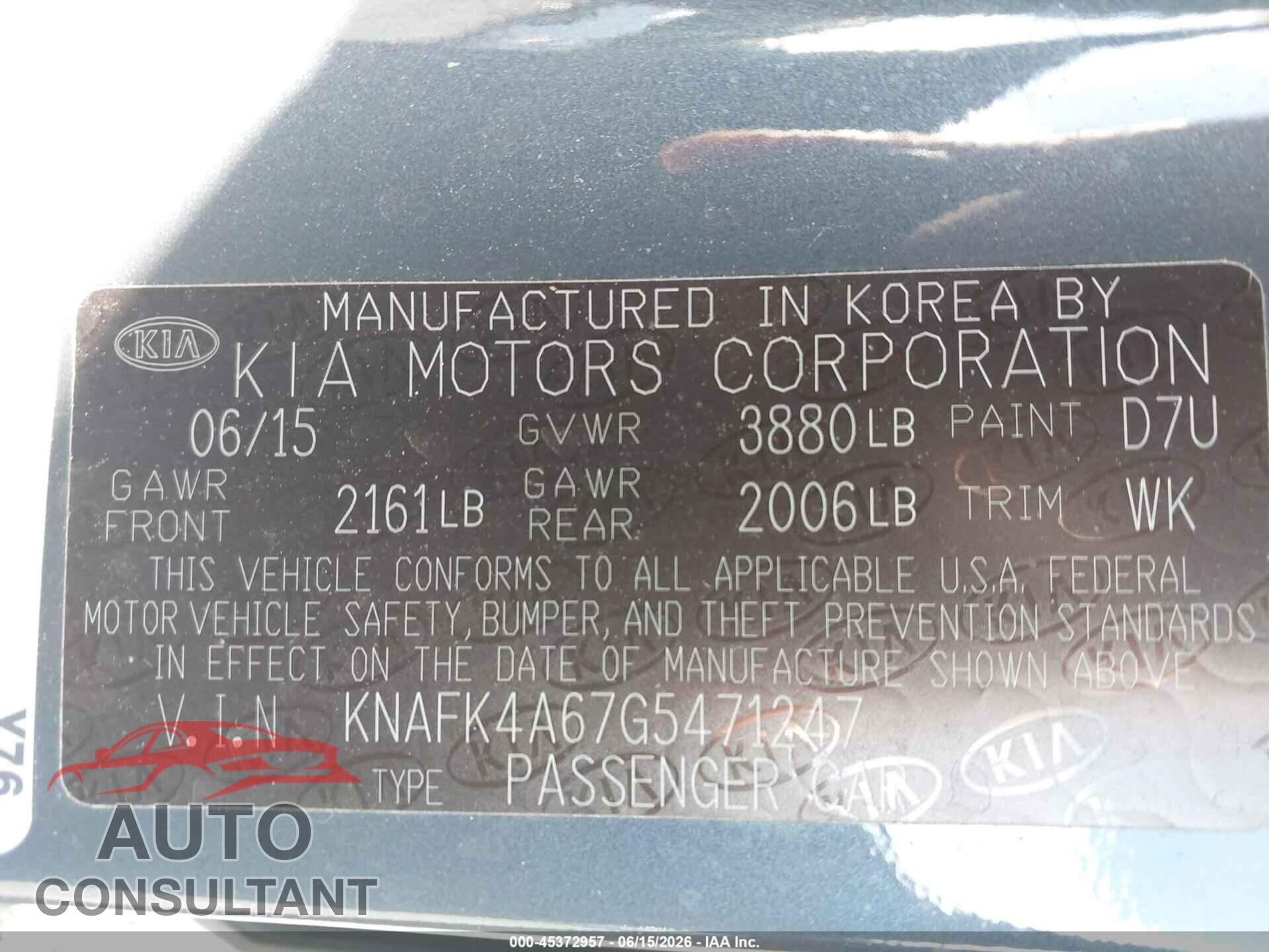 KIA FORTE 2016 - KNAFK4A67G5471247