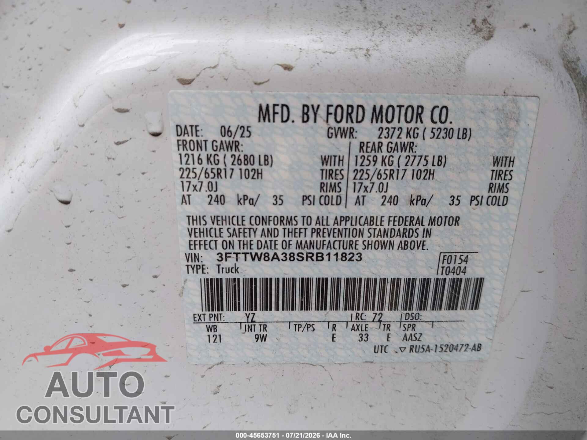 FORD MAVERICK 2025 - 3FTTW8A38SRB11823