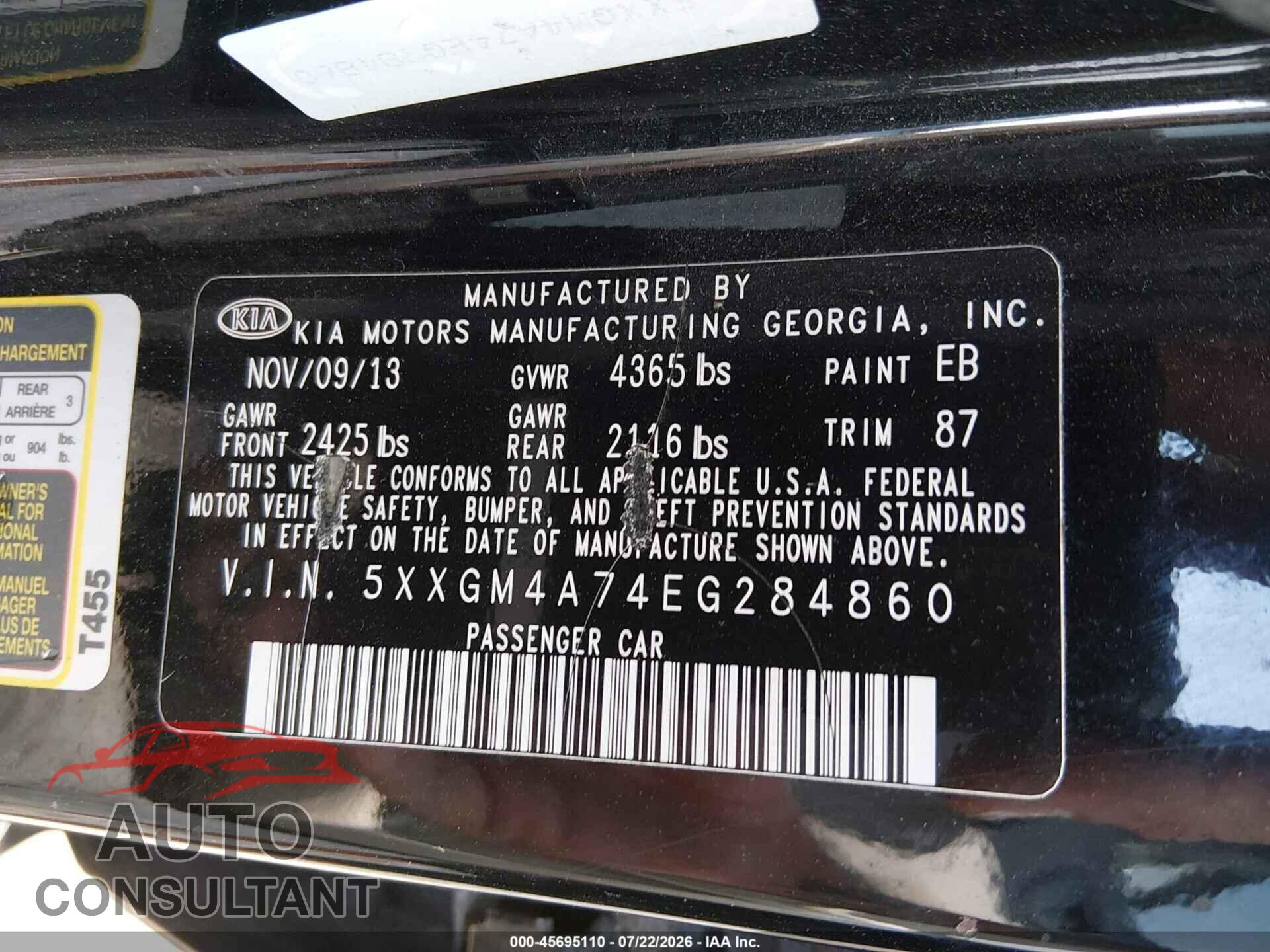 KIA OPTIMA 2014 - 5XXGM4A74EG284860