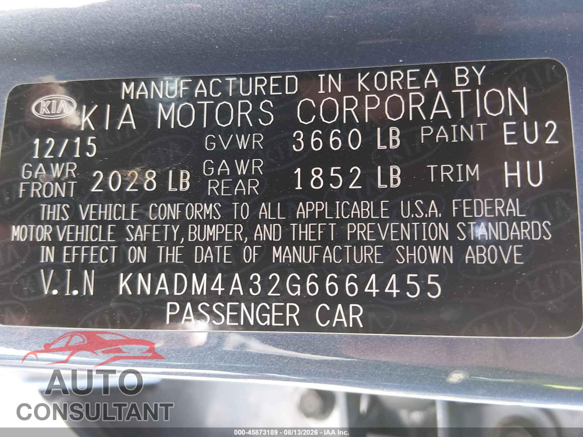 KIA RIO 2016 - KNADM4A32G6664455