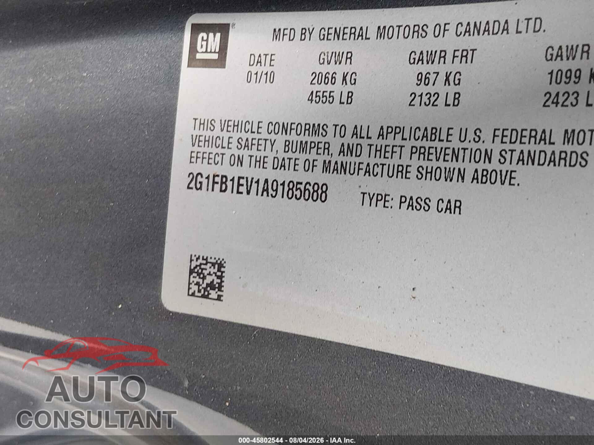 CHEVROLET CAMARO 2010 - 2G1FB1EV1A9185688