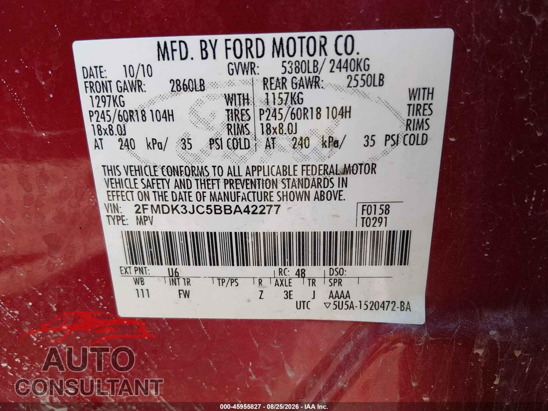 FORD EDGE 2011 - 2FMDK3JC5BBA42277