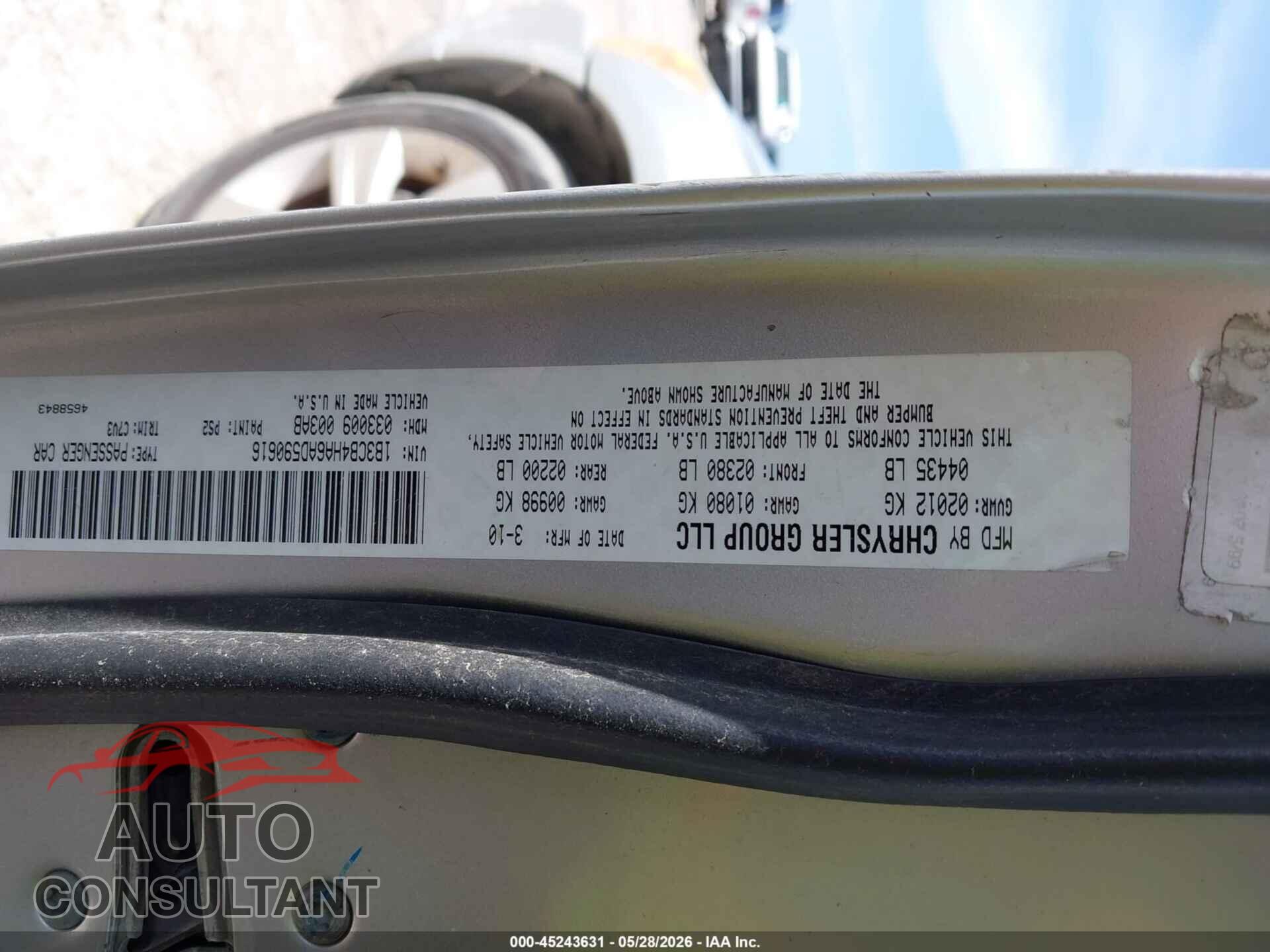 DODGE CALIBER 2010 - 1B3CB4HA6AD590616
