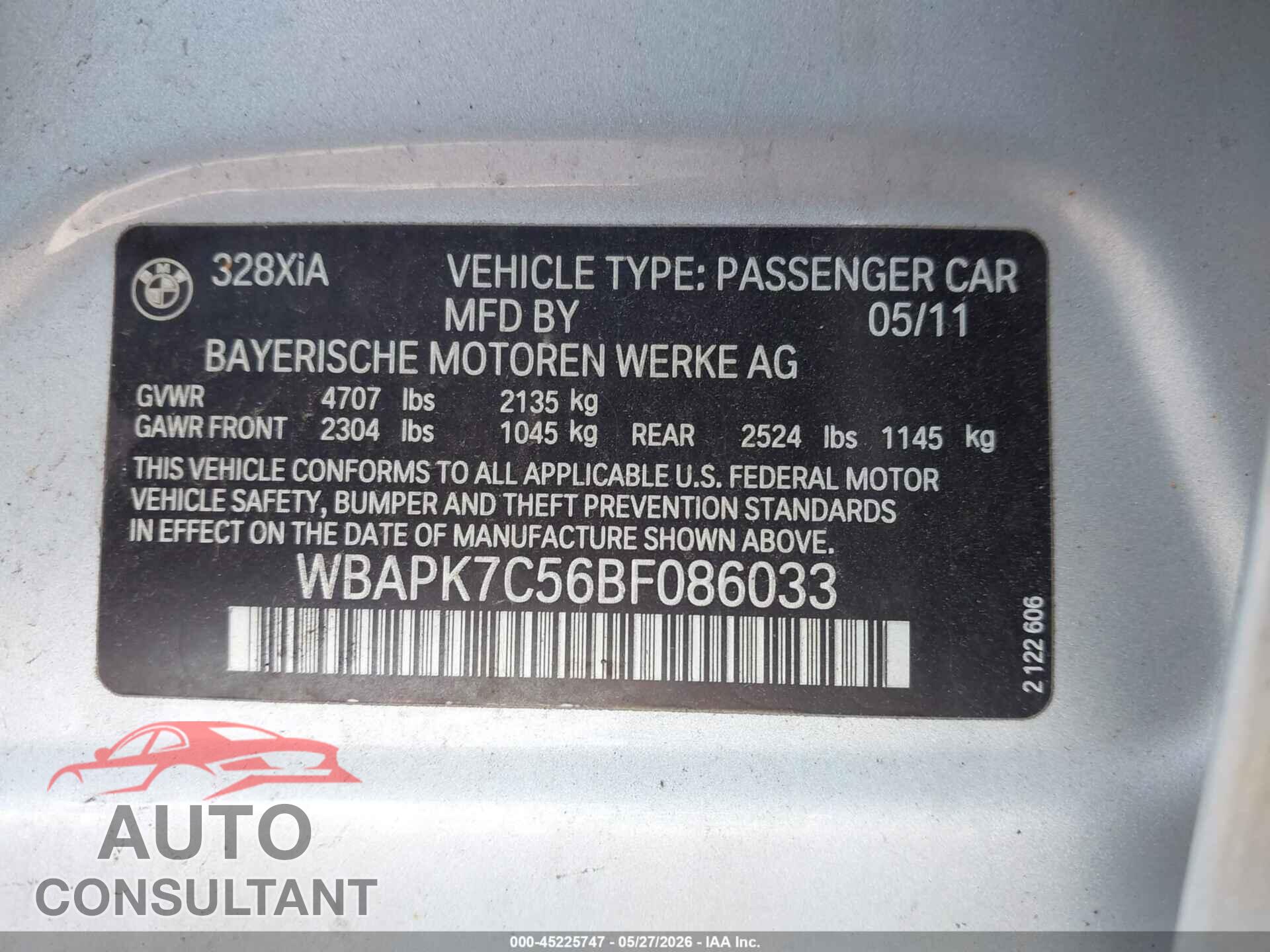 BMW 328I 2011 - WBAPK7C56BF086033