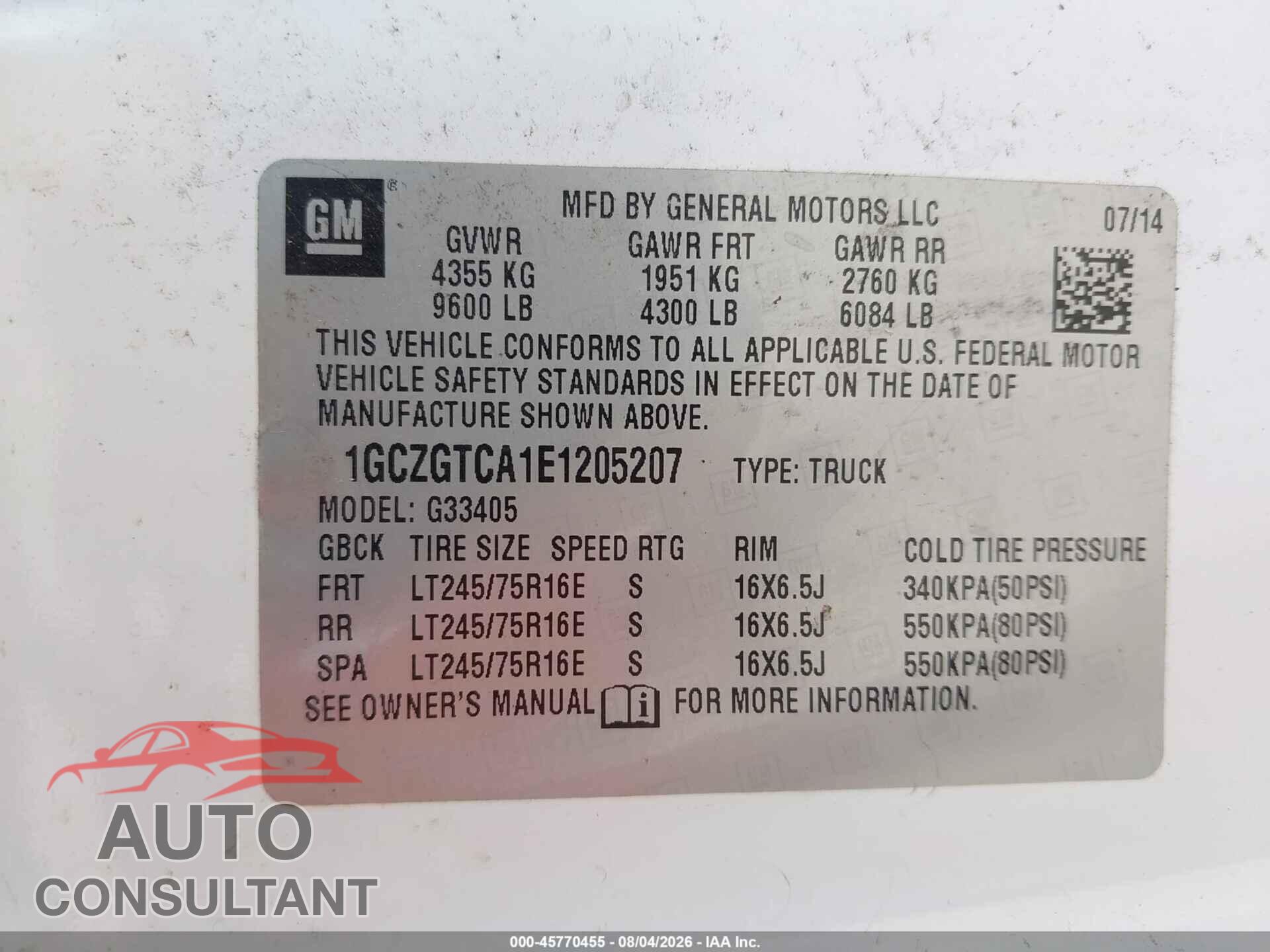 CHEVROLET EXPRESS 3500 2014 - 1GCZGTCA1E1205207