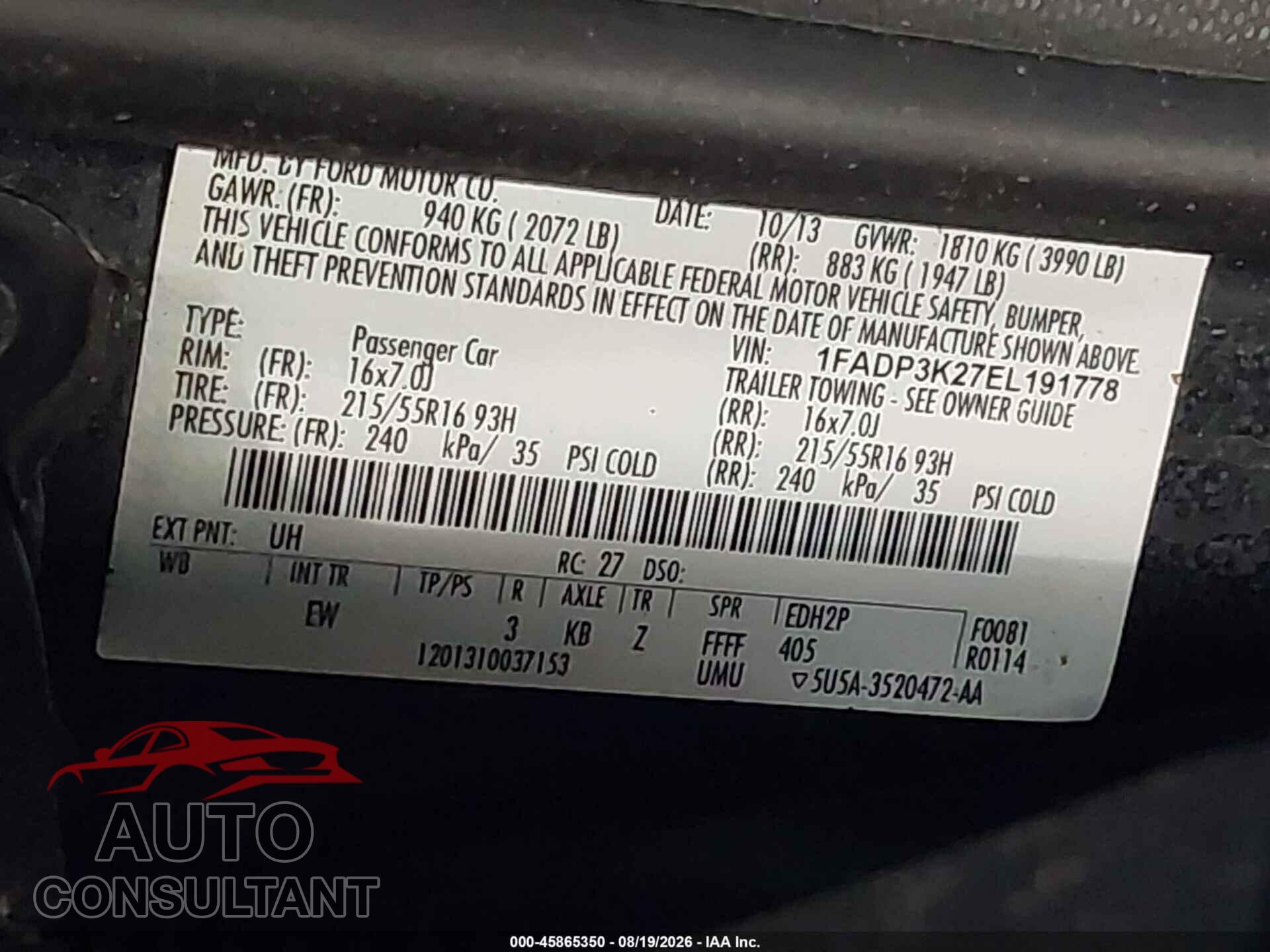 FORD FOCUS 2014 - 1FADP3K27EL191778