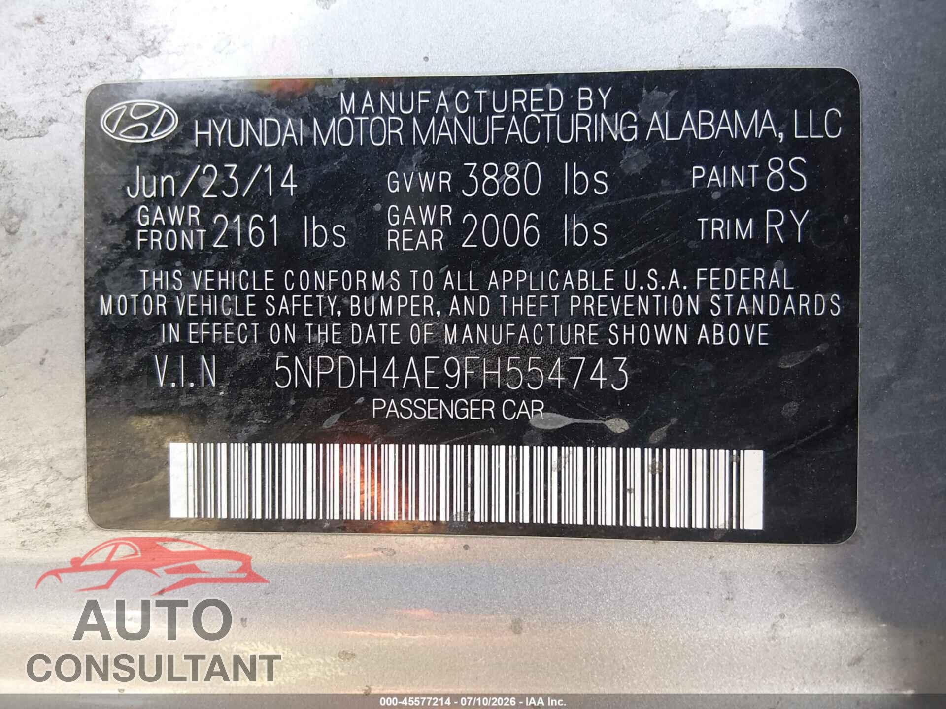 HYUNDAI ELANTRA 2015 - 5NPDH4AE9FH554743