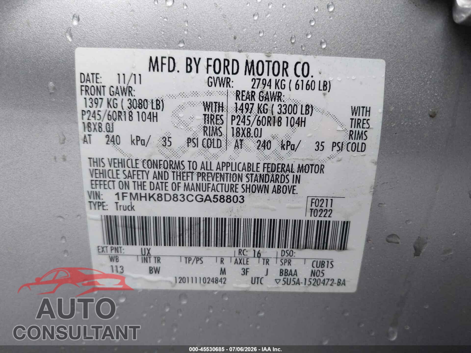 FORD EXPLORER 2012 - 1FMHK8D83CGA58803