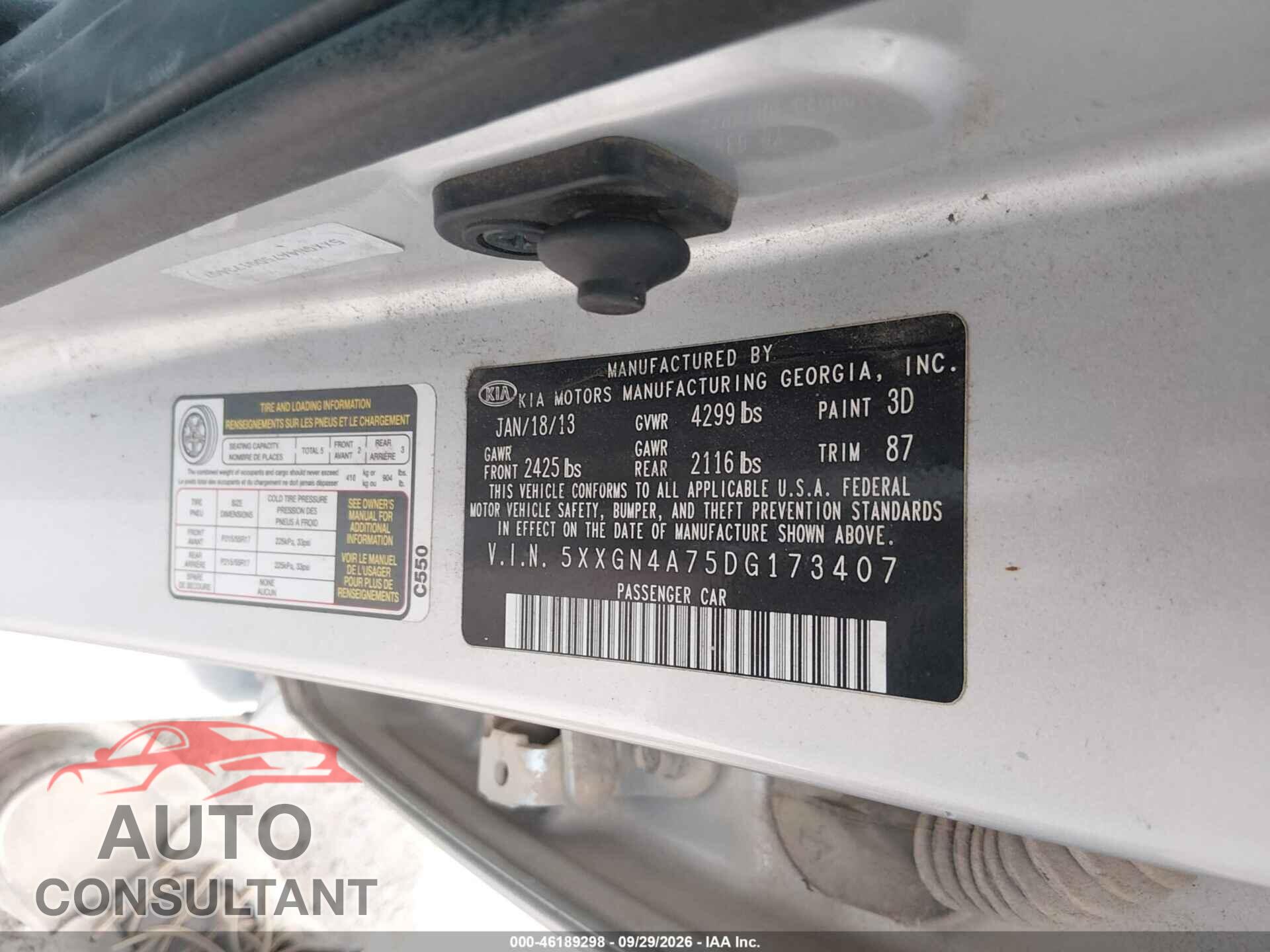 KIA OPTIMA 2013 - 5XXGN4A75DG173407