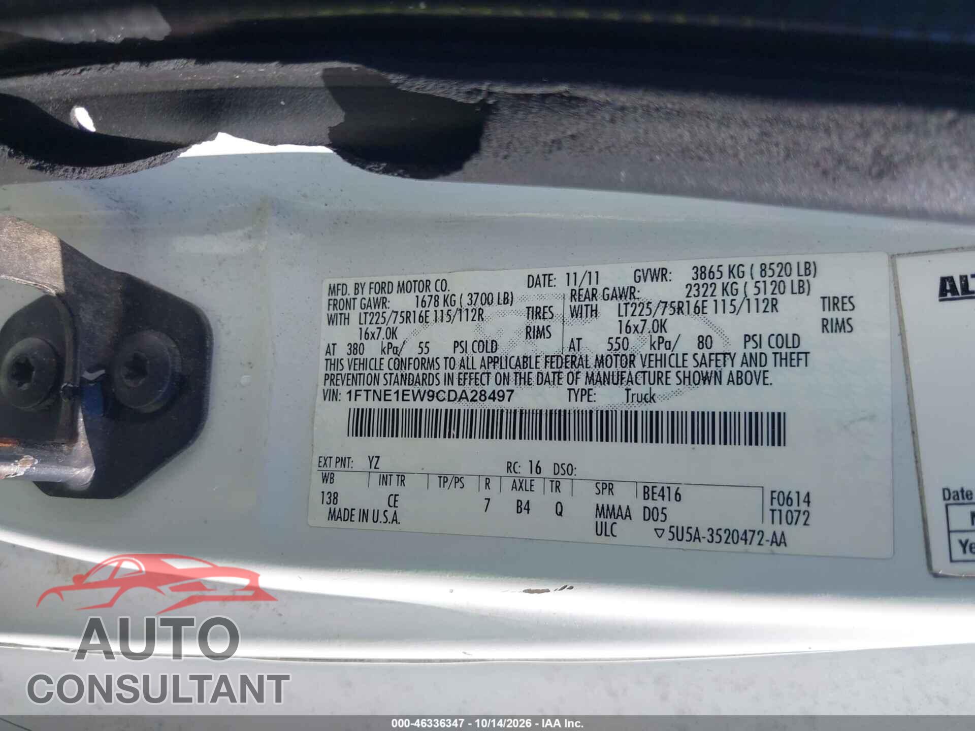FORD E-150 2012 - 1FTNE1EW9CDA28497