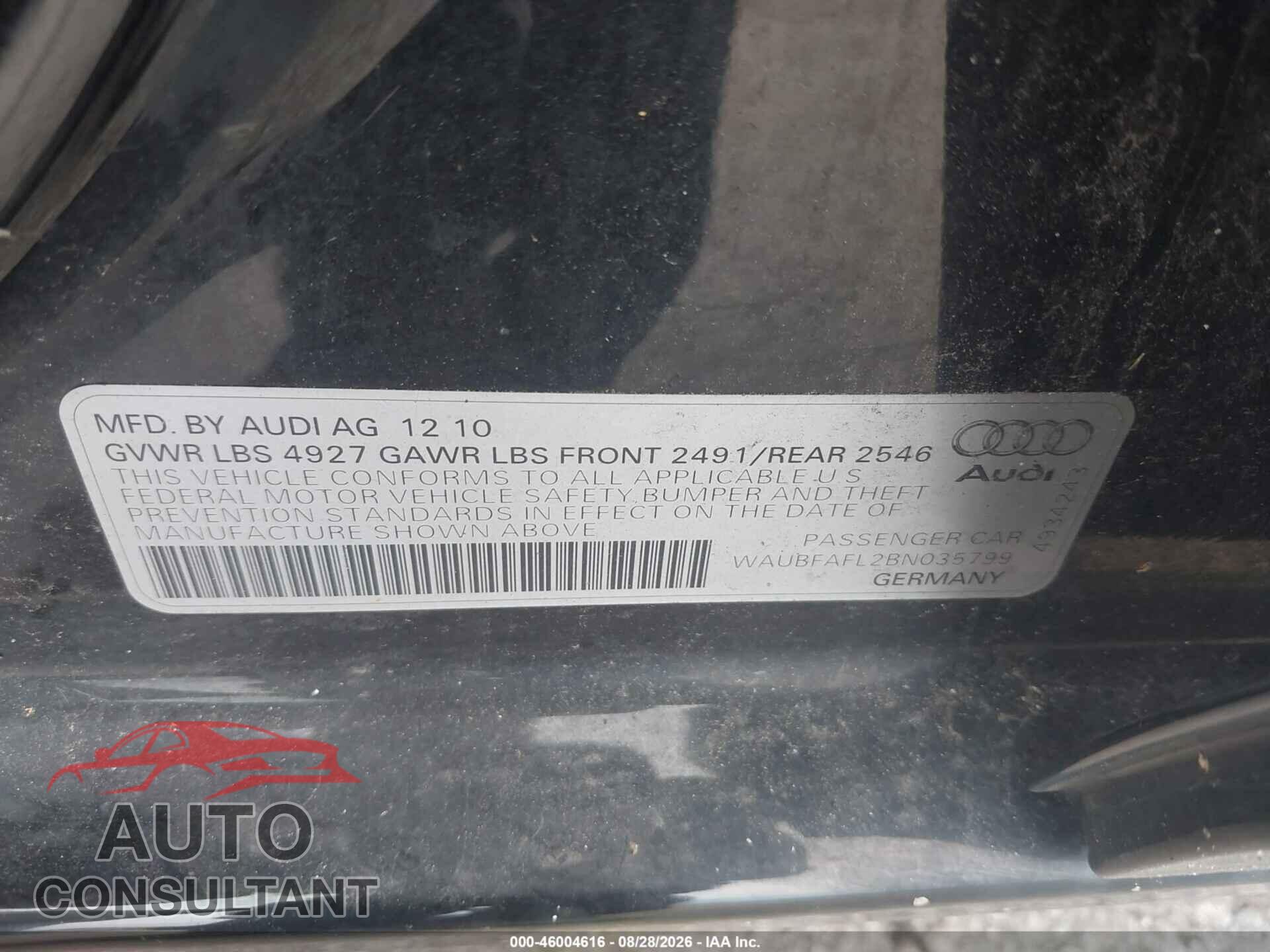 AUDI A4 2011 - WAUBFAFL2BN035799