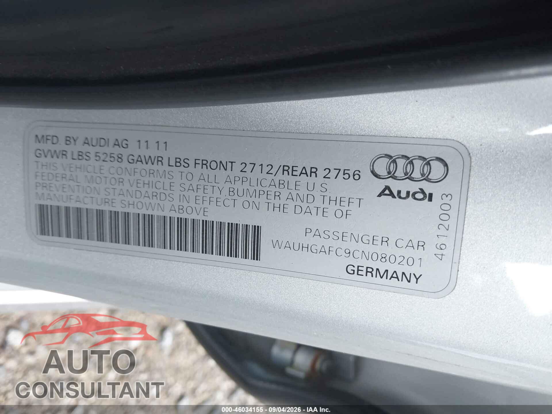 AUDI A6 2012 - WAUHGAFC9CN080201