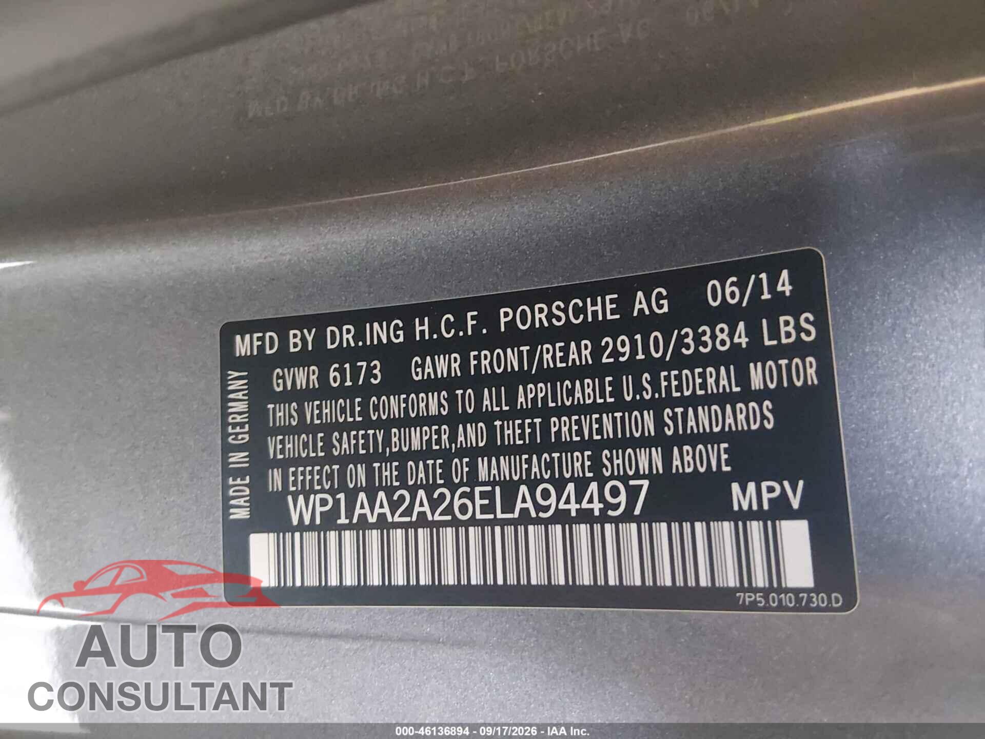 PORSCHE CAYENNE 2014 - WP1AA2A26ELA94497