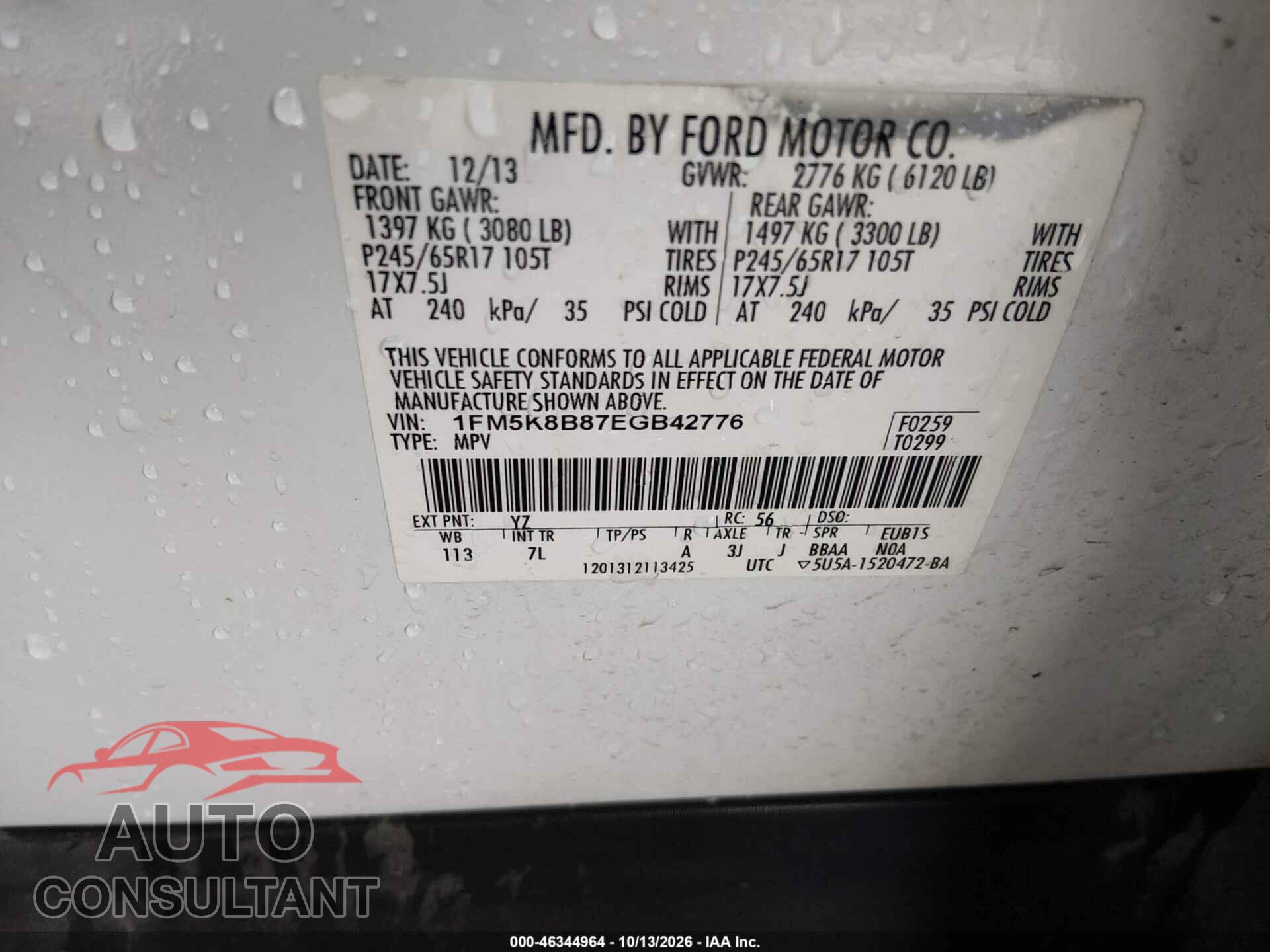 FORD EXPLORER 2014 - 1FM5K8B87EGB42776