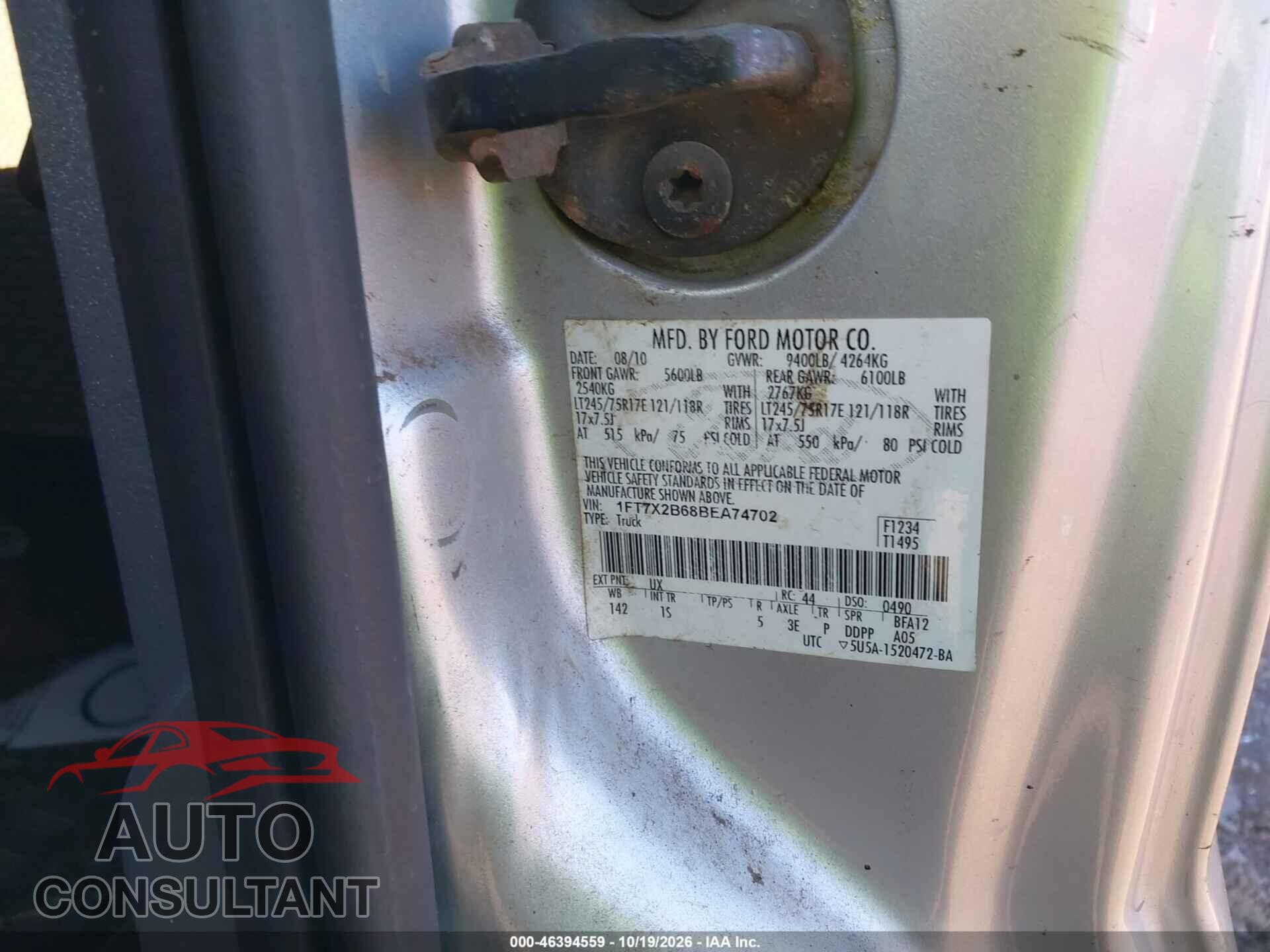 FORD F-250 2011 - 1FT7X2B68BEA74702