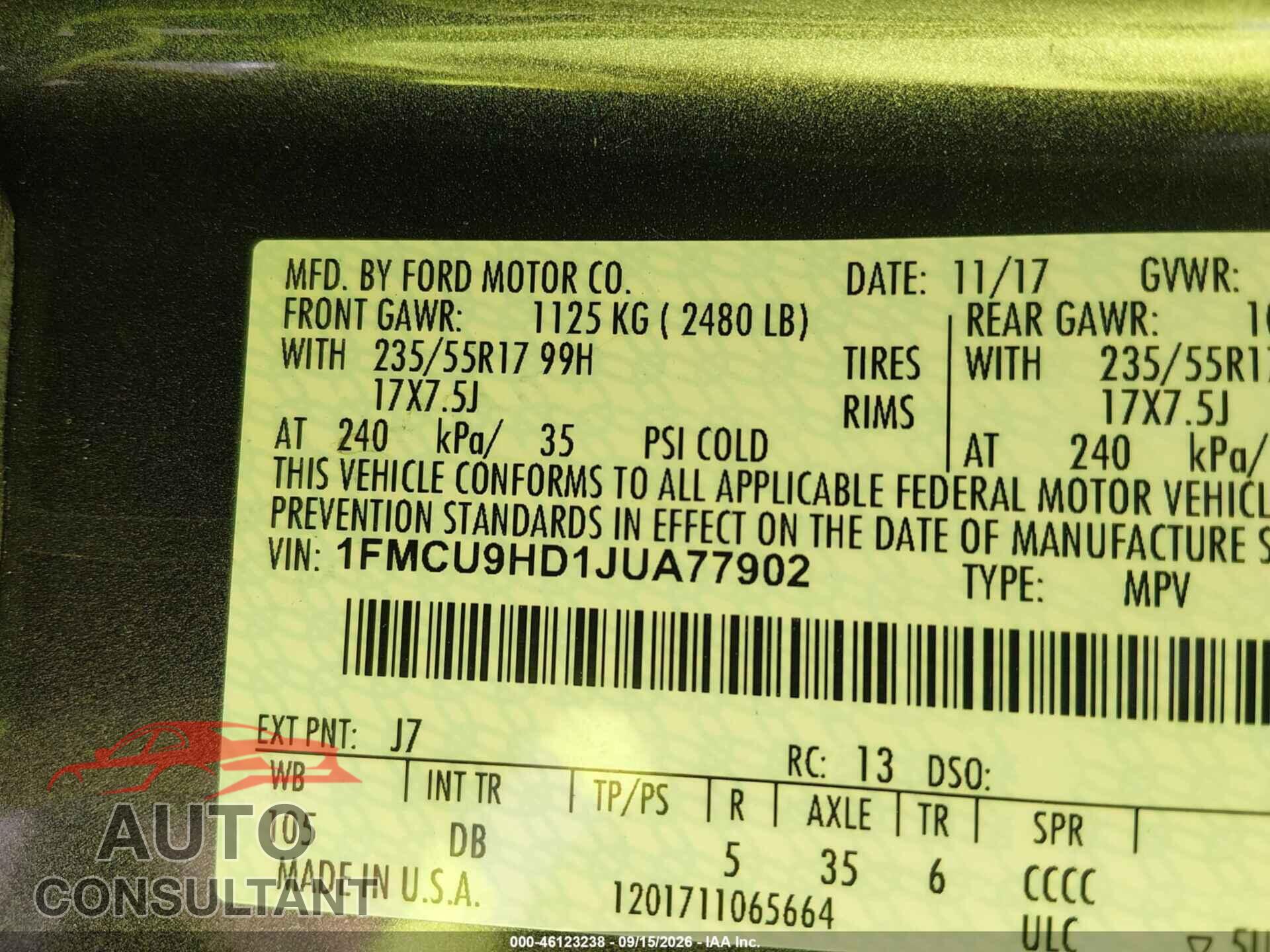 FORD ESCAPE 2018 - 1FMCU9HD1JUA77902