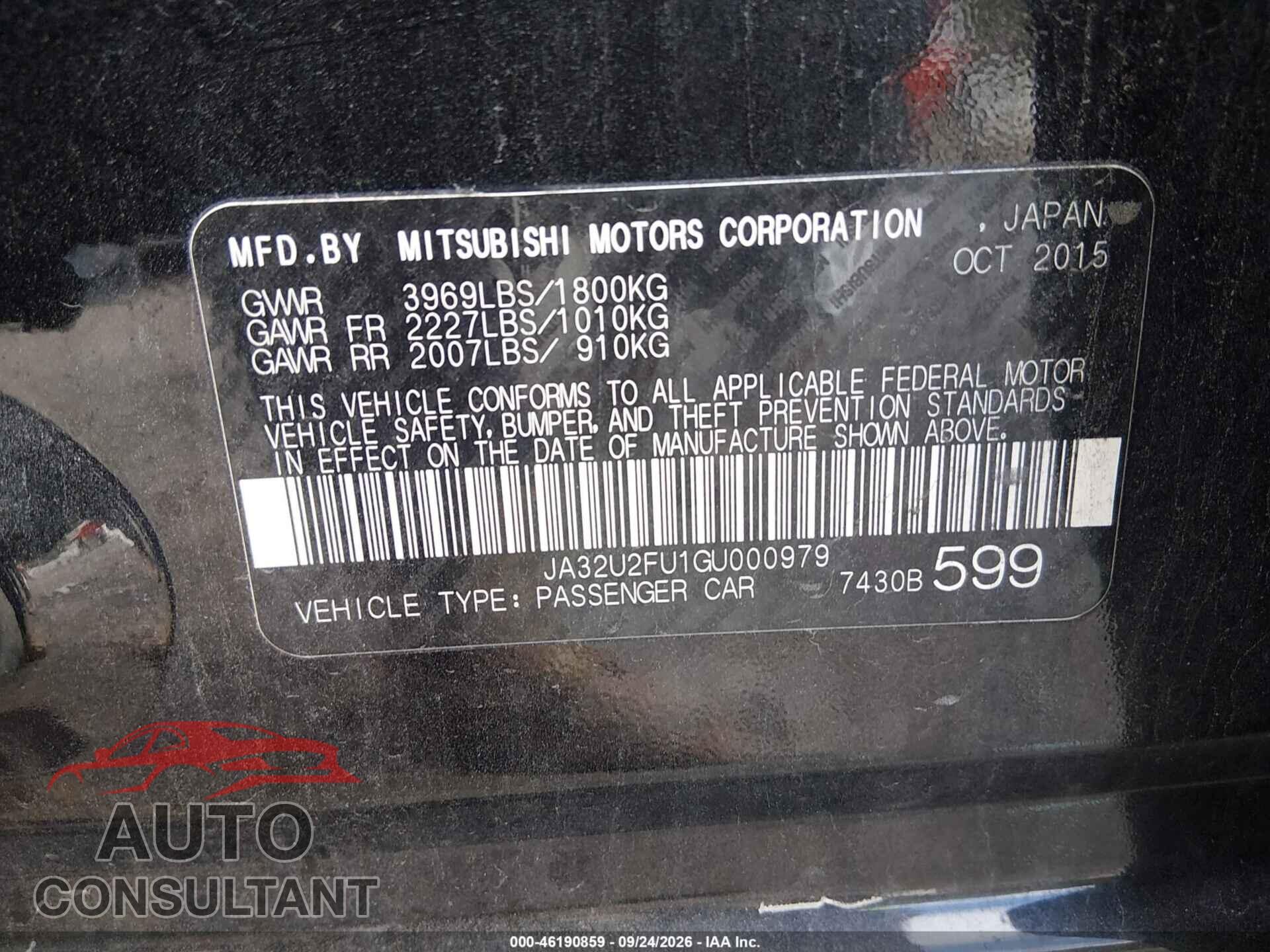 MITSUBISHI LANCER 2016 - JA32U2FU1GU000979