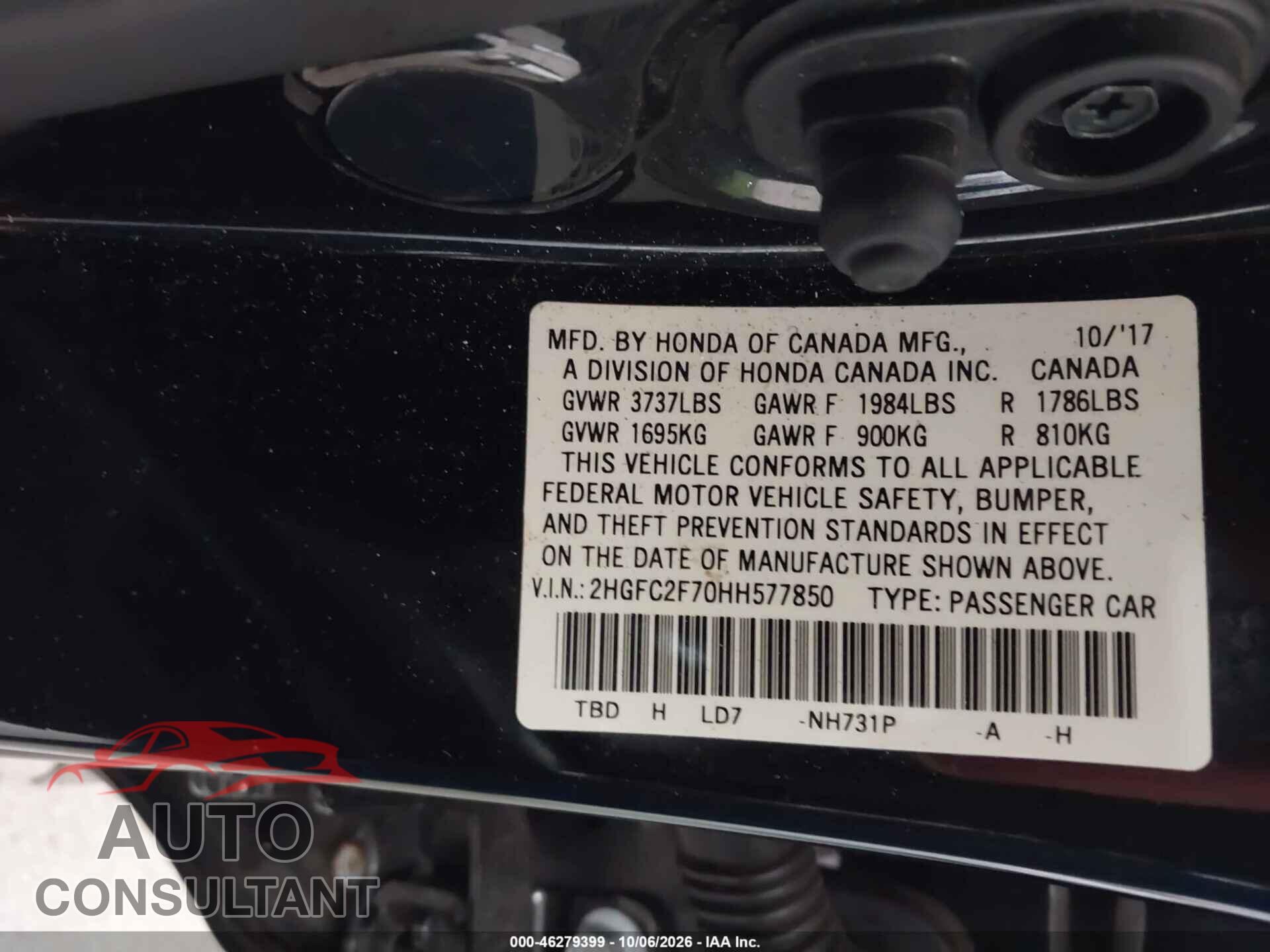 HONDA CIVIC 2017 - 2HGFC2F70HH577850