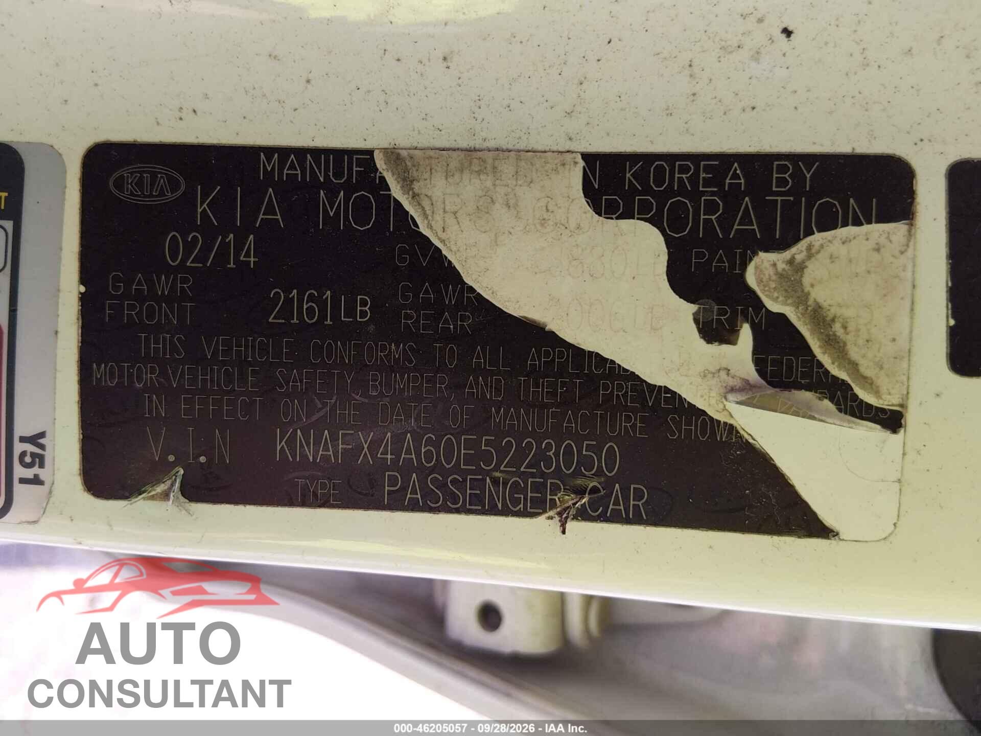 KIA FORTE 2014 - KNAFX4A60E5223050