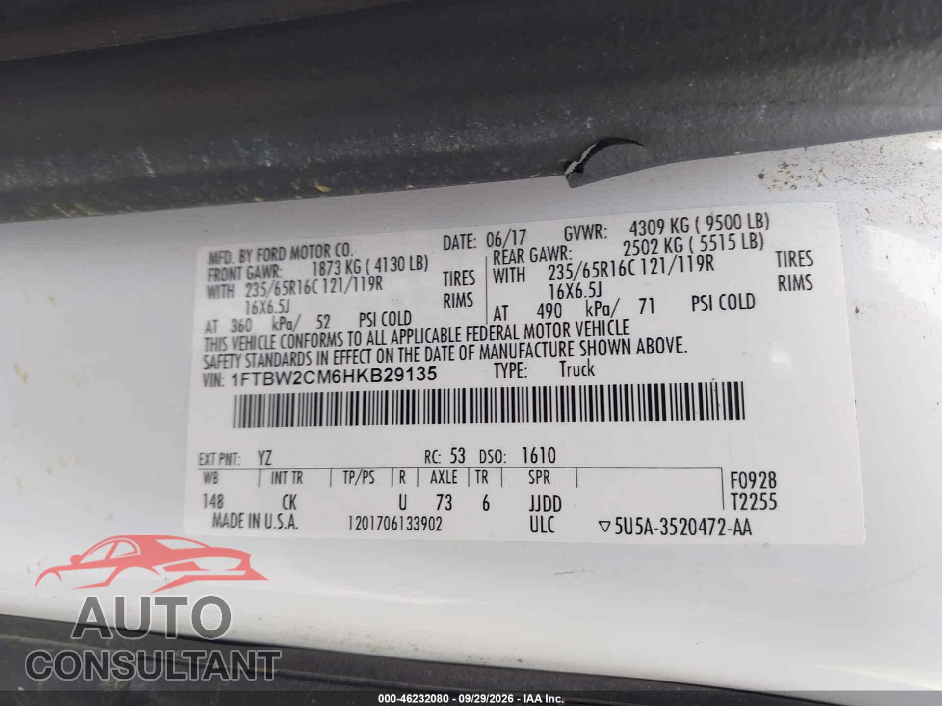 FORD TRANSIT-350 2017 - 1FTBW2CM6HKB29135