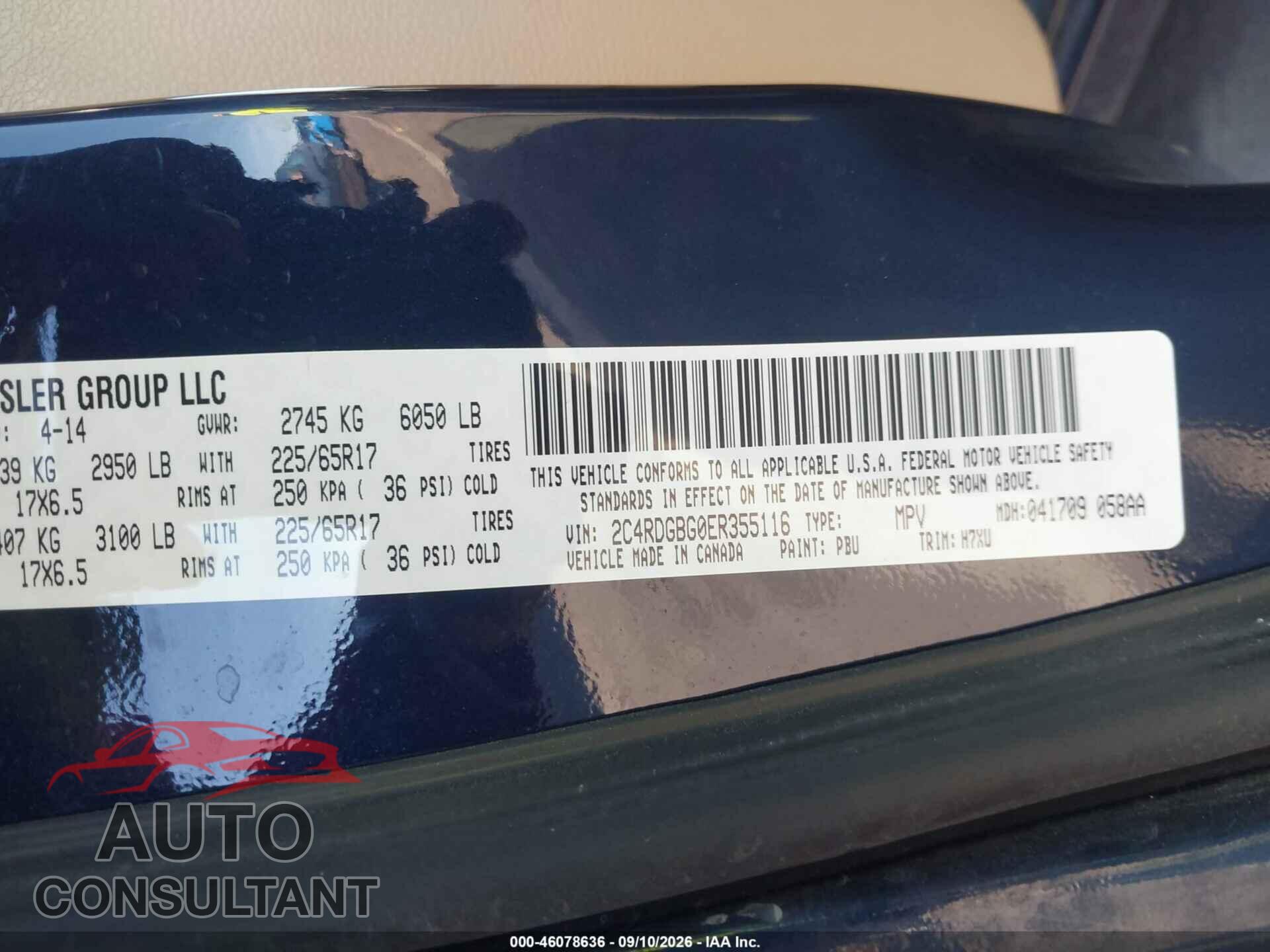 DODGE GRAND CARAVAN 2014 - 2C4RDGBG0ER355116