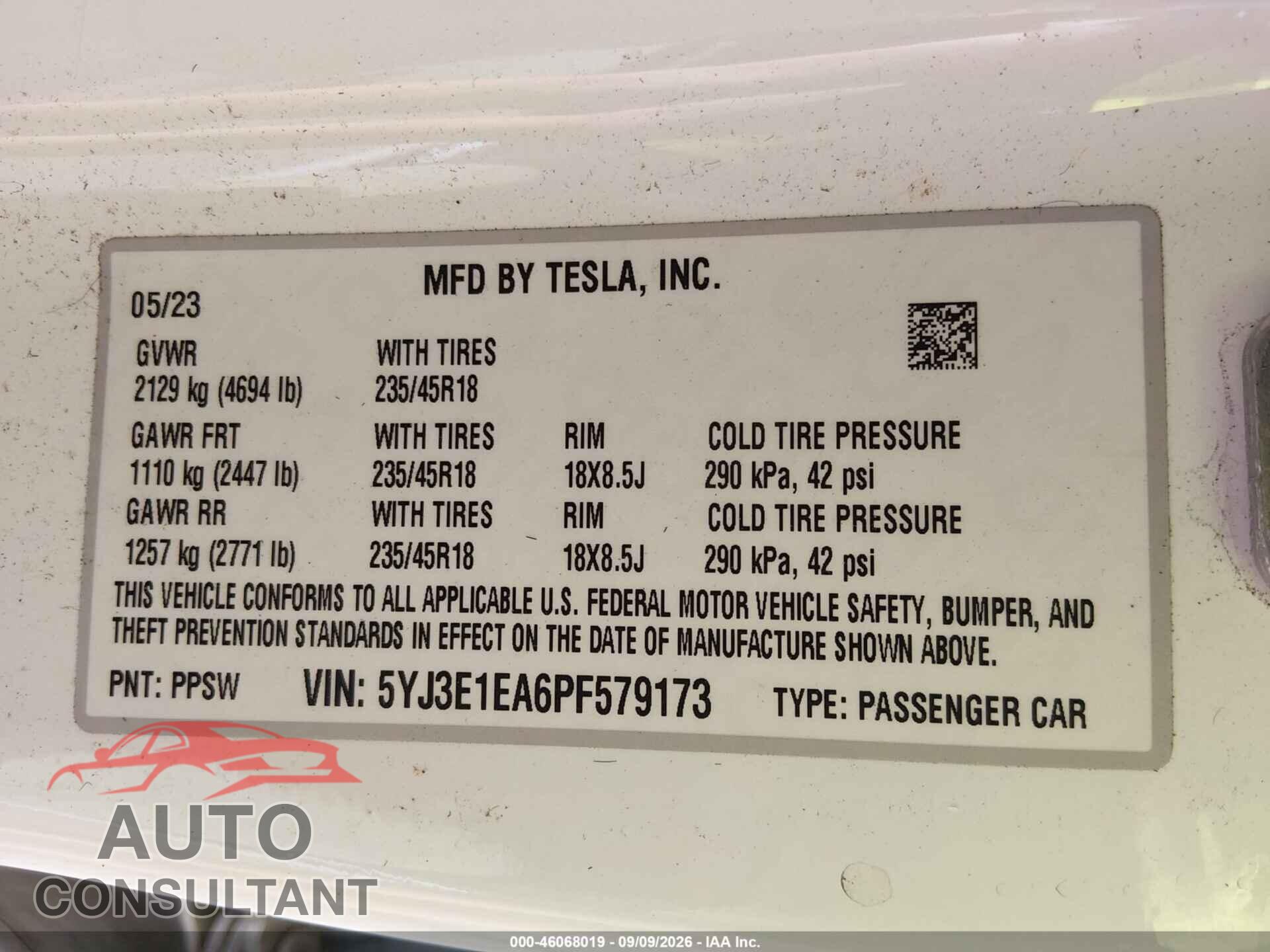 TESLA MODEL 3 2023 - 5YJ3E1EA6PF579173