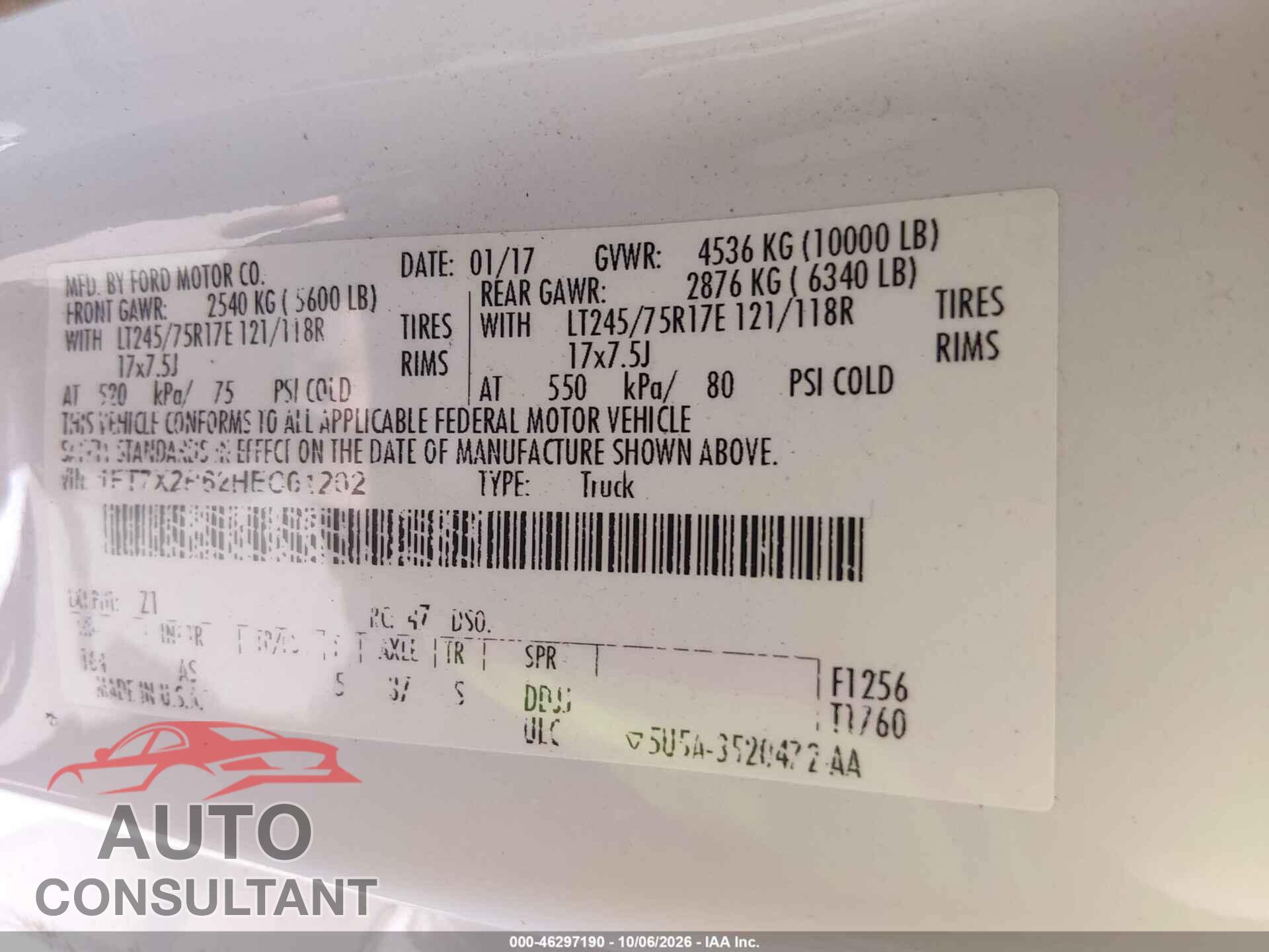 FORD F-250 2017 - 1FT7X2B62HEC61202