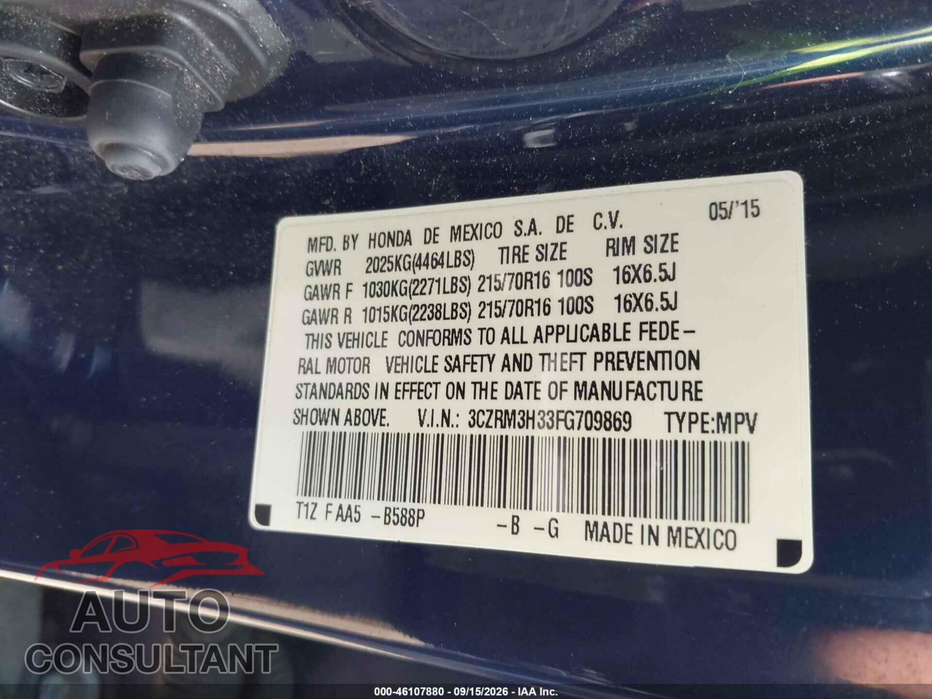 HONDA CR-V 2015 - 3CZRM3H33FG709869