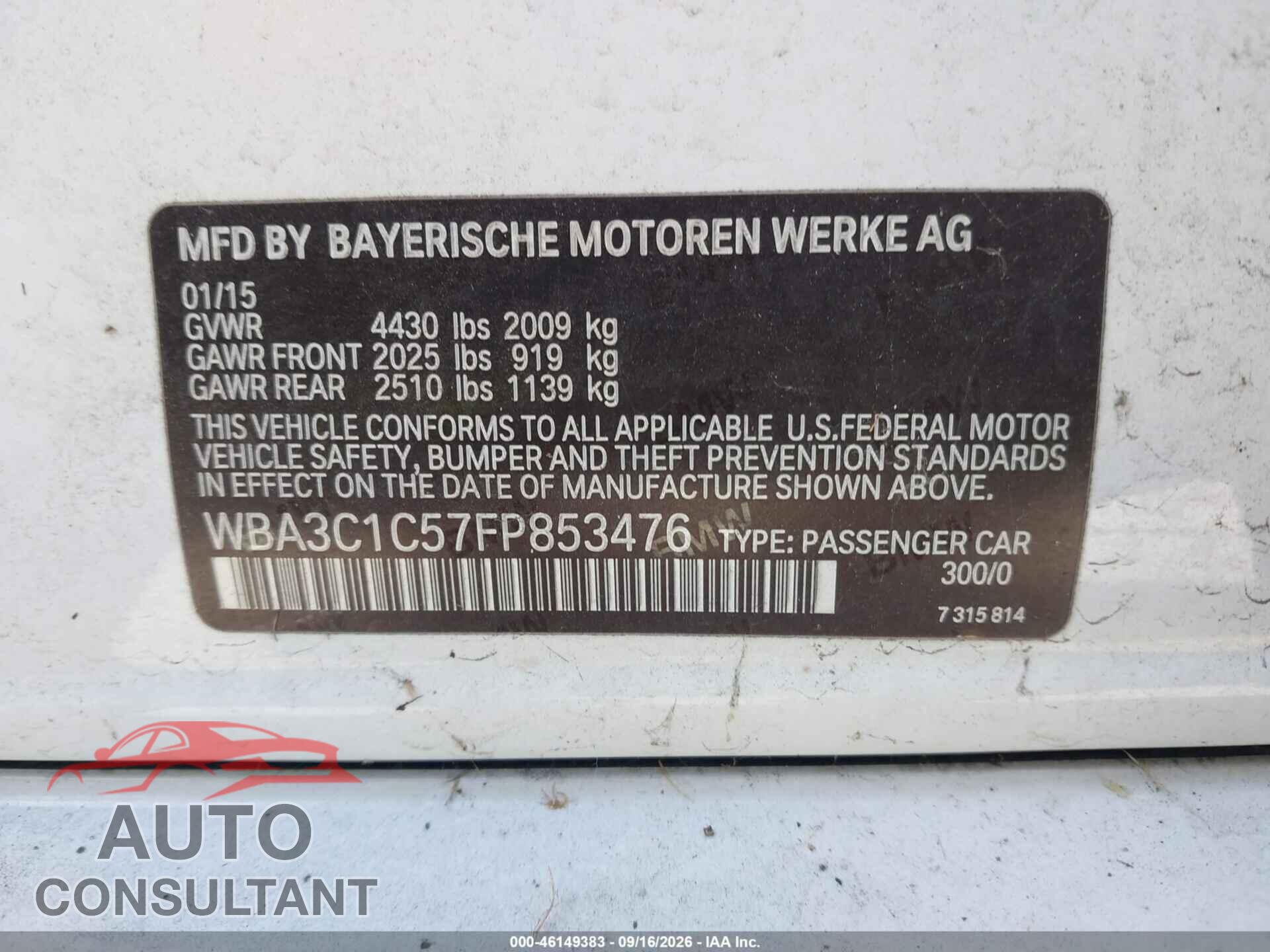 BMW 328I 2015 - WBA3C1C57FP853476