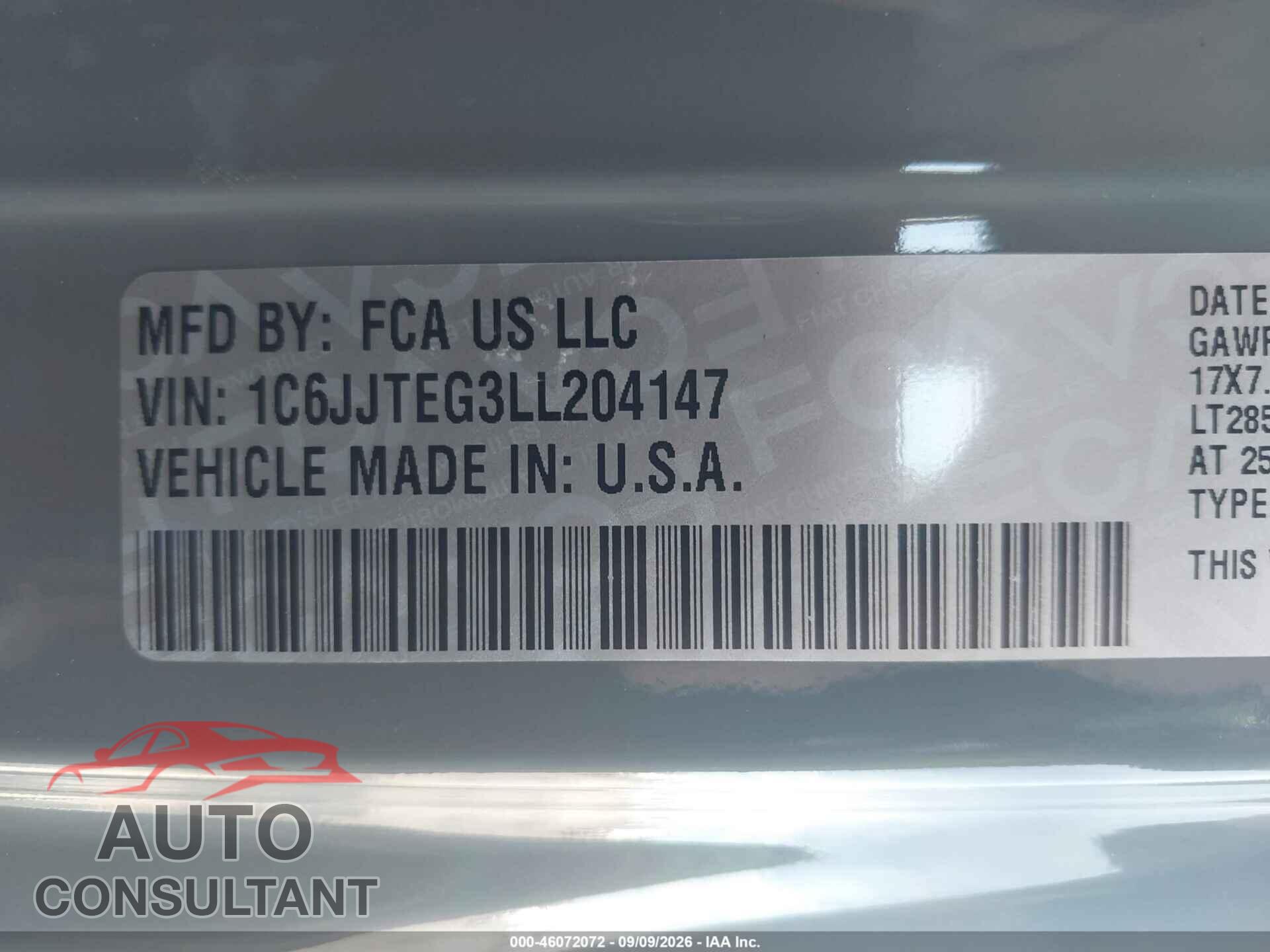 JEEP GLADIATOR 2020 - 1C6JJTEG3LL204147