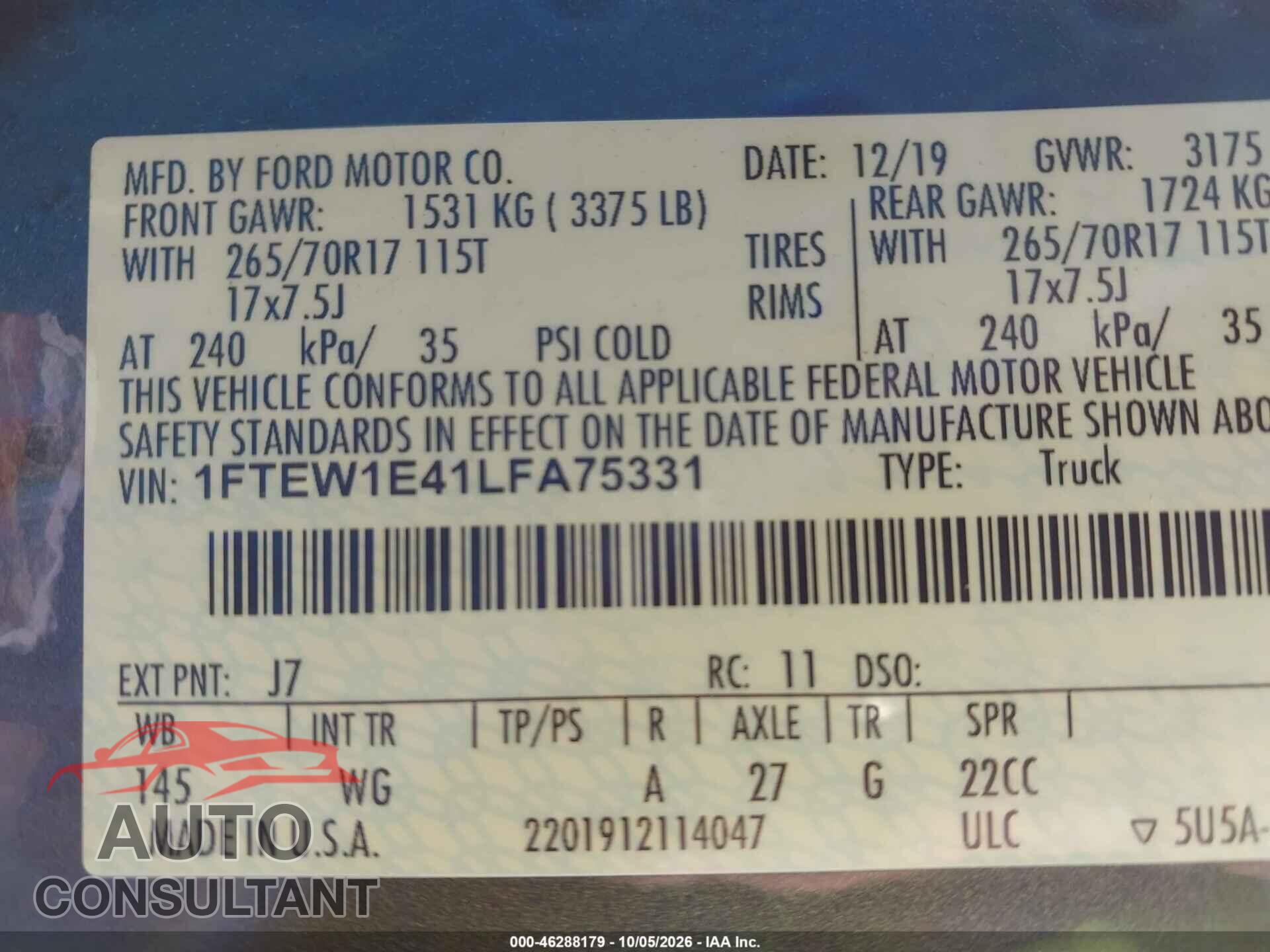 FORD F-150 2020 - 1FTEW1E41LFA75331
