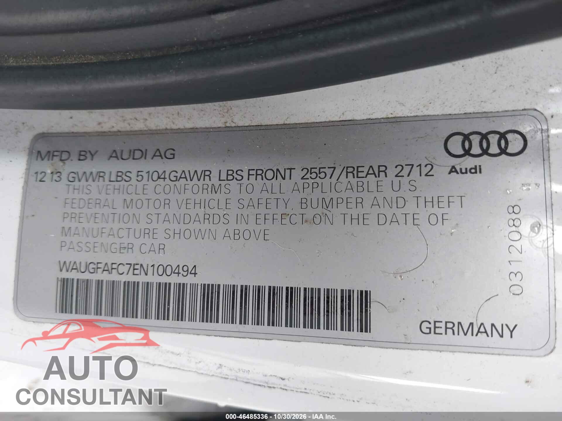 AUDI A6 2014 - WAUGFAFC7EN100494