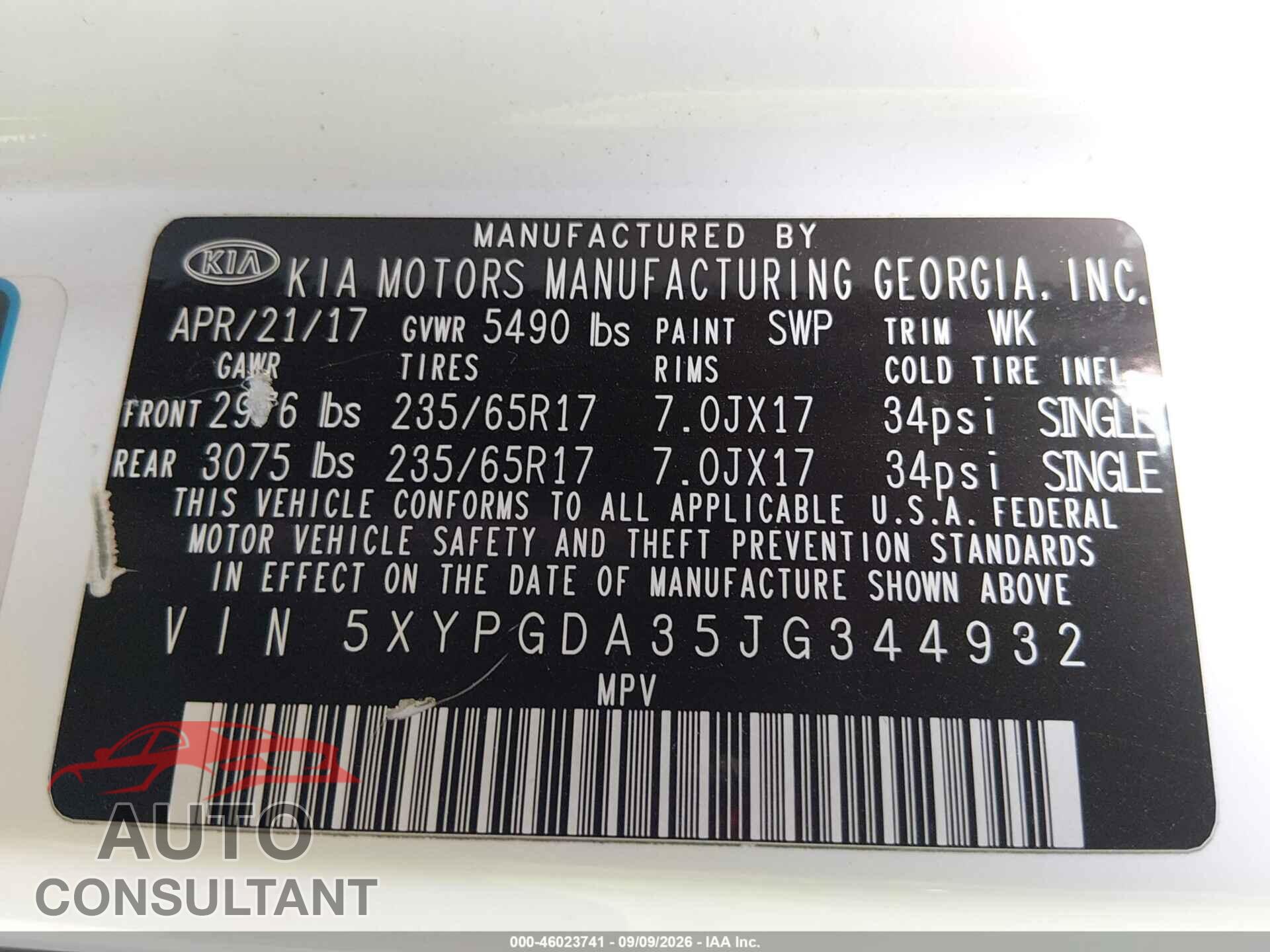 KIA SORENTO 2018 - 5XYPGDA35JG344932