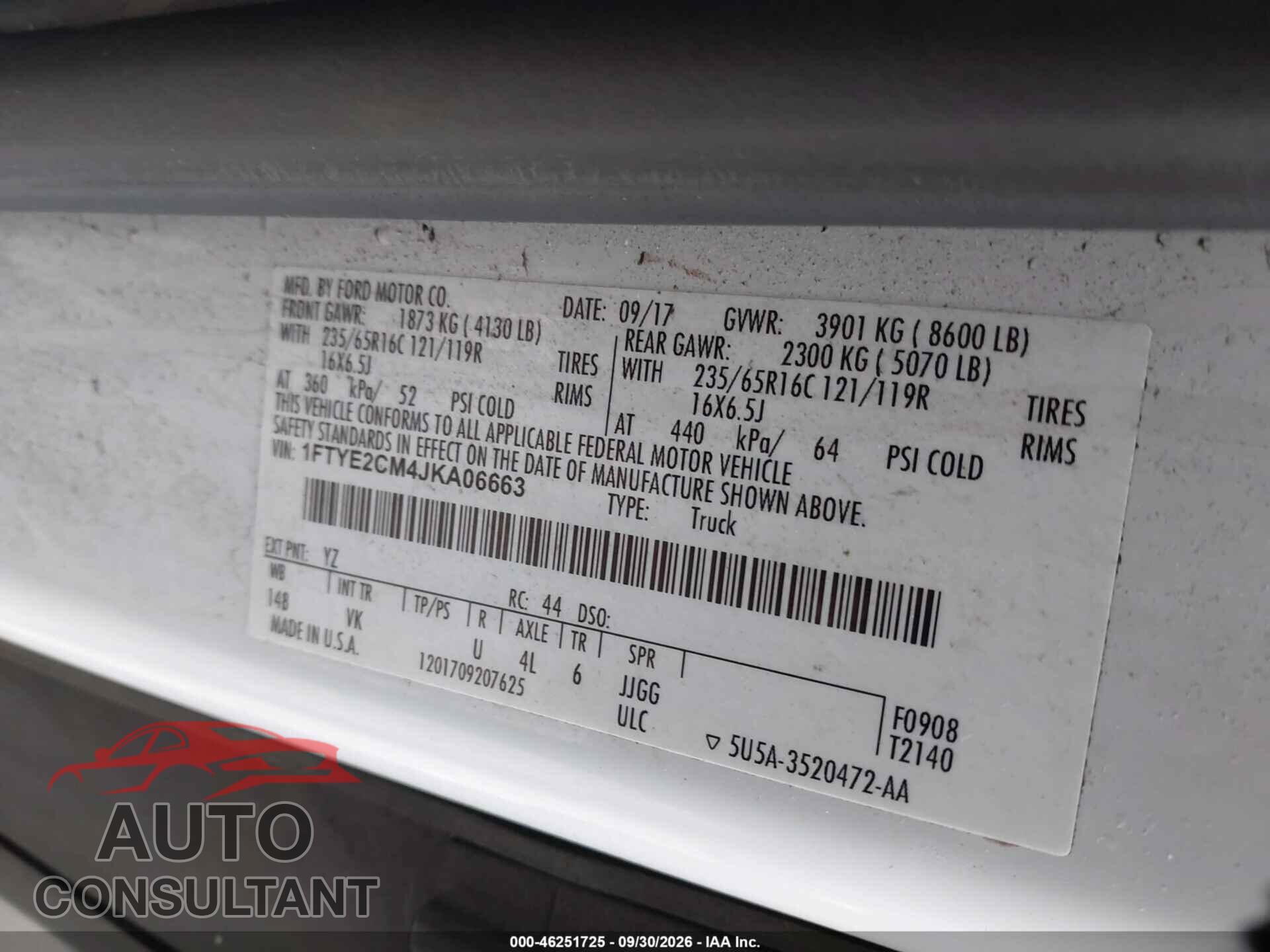 FORD TRANSIT-150 2018 - 1FTYE2CM4JKA06663